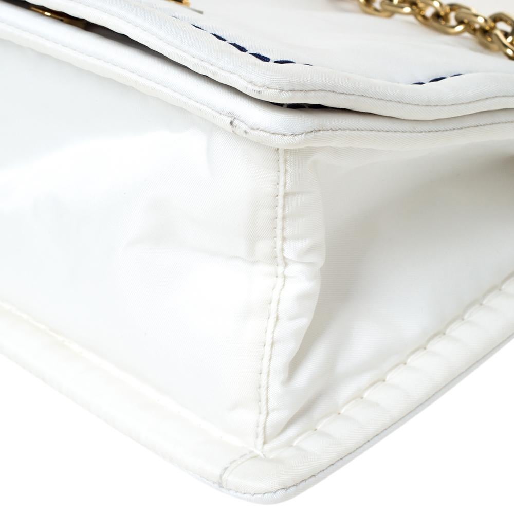 Women's Prada White Tessuto Nylon Logo Plaque Flap Chain Shoulder Bag For Sale