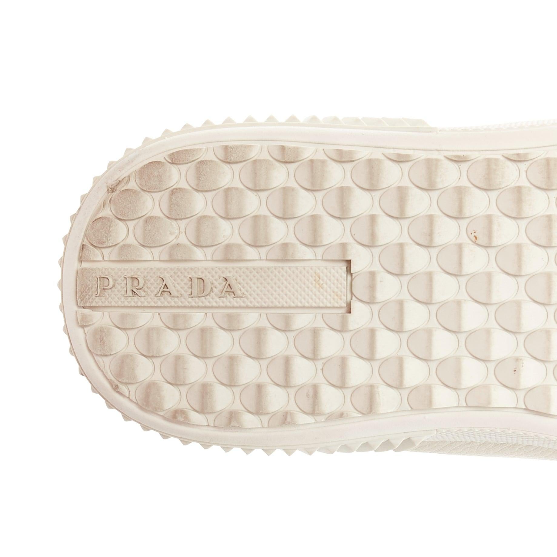 PRADA white textured leather black triangle logo high top sneakers UK7 EU40 For Sale 5
