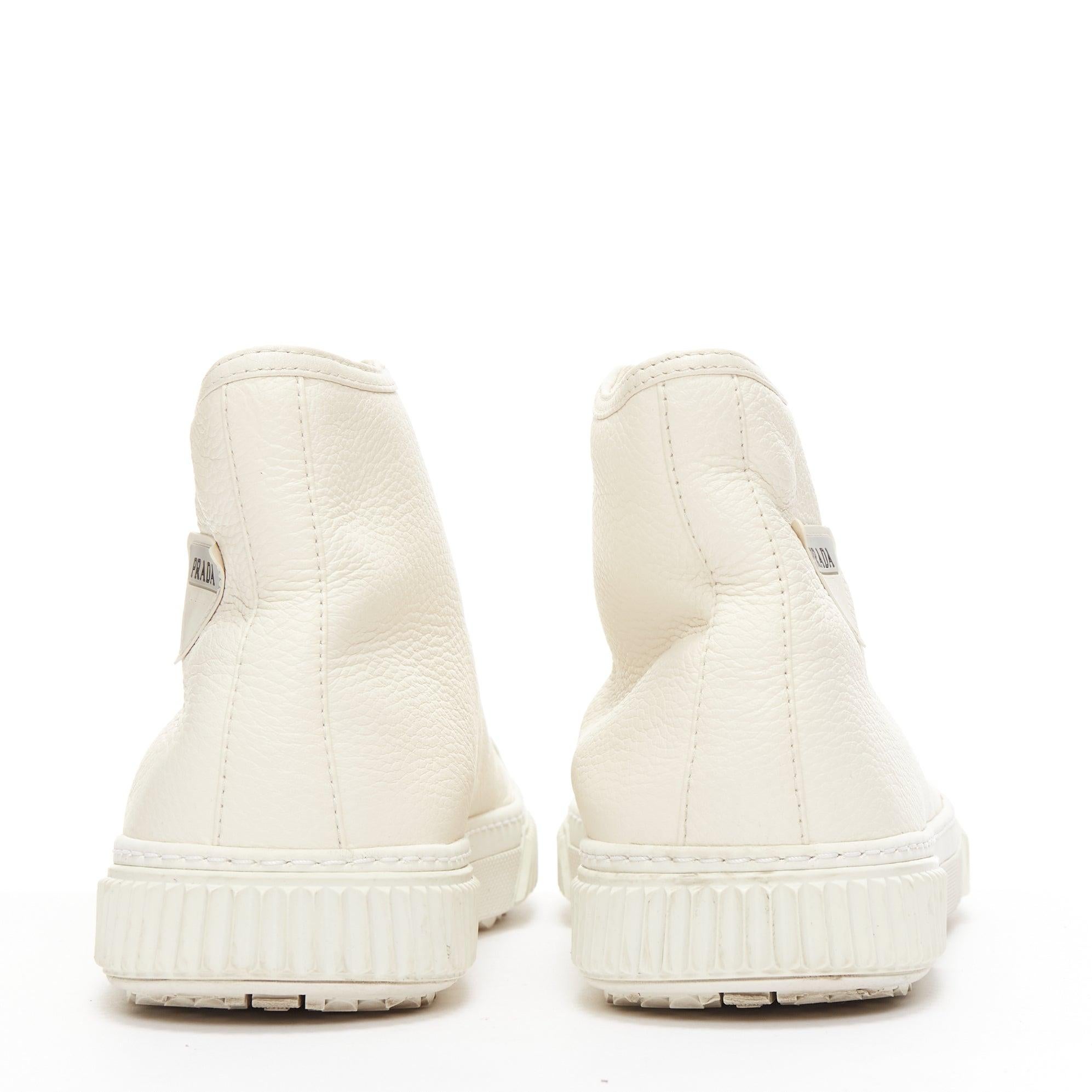 PRADA white textured leather black triangle logo high top sneakers UK7 EU40 For Sale 1