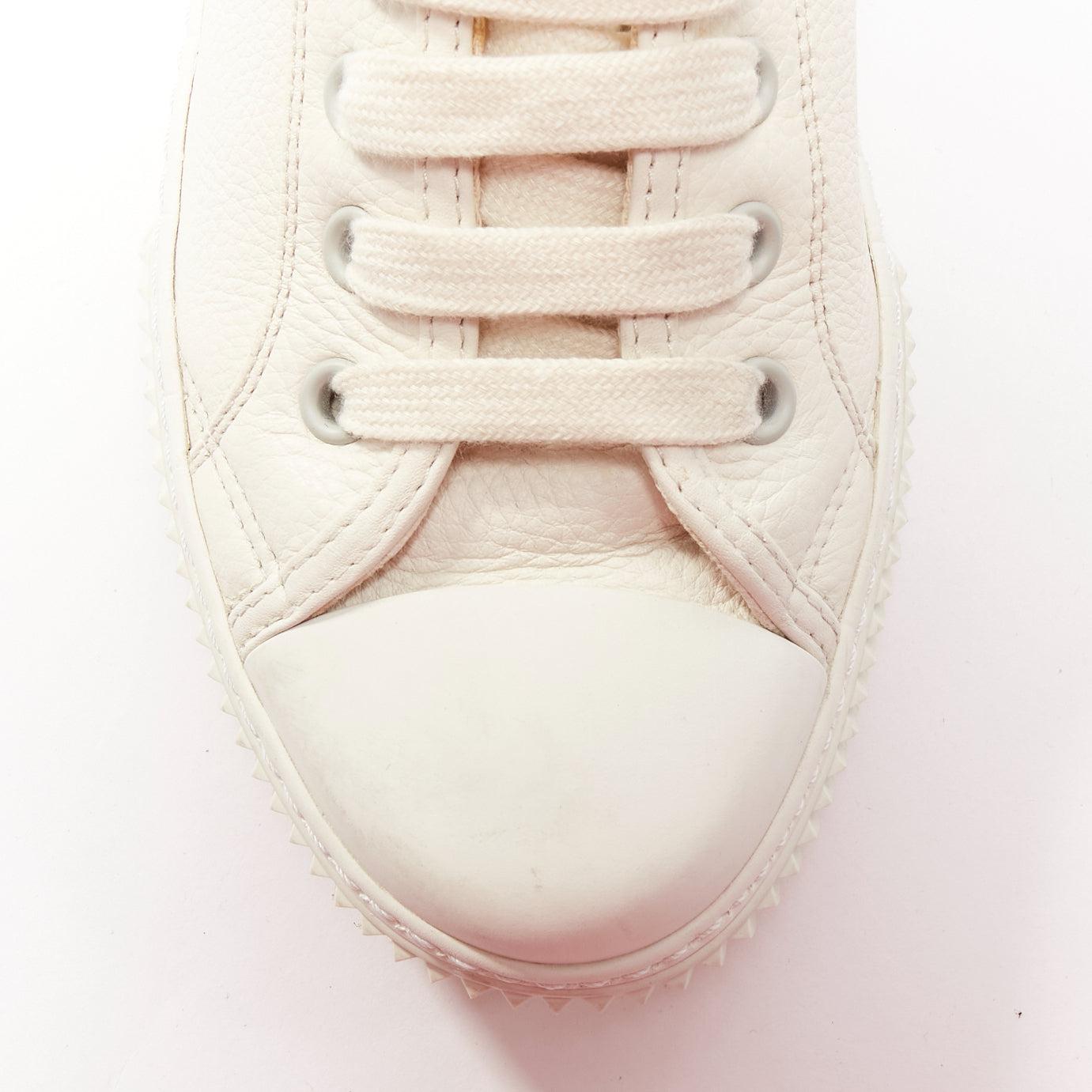 PRADA white textured leather black triangle logo high top sneakers UK7 EU40 For Sale 2
