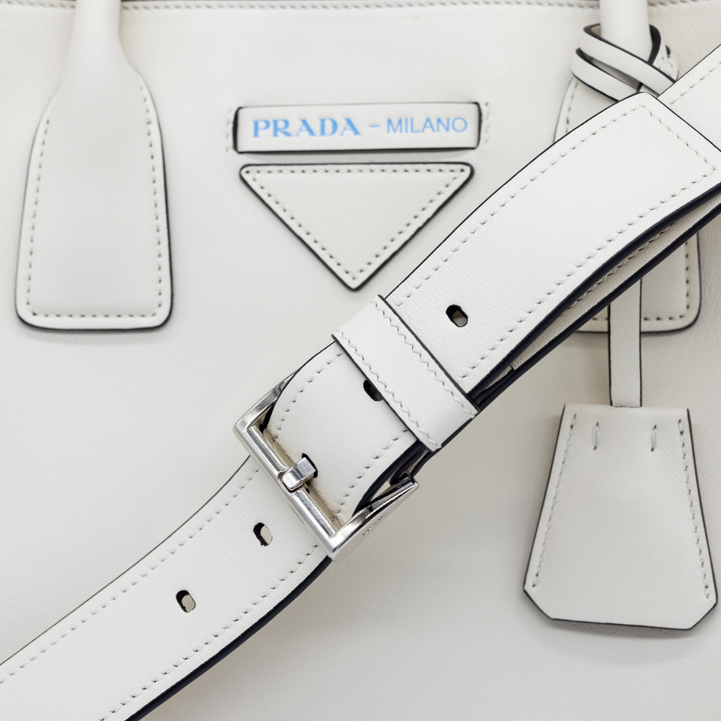 Prada White Vitello Calfskin Leather Grace Lux Concept Large Shoulder Tote, 2018. 5