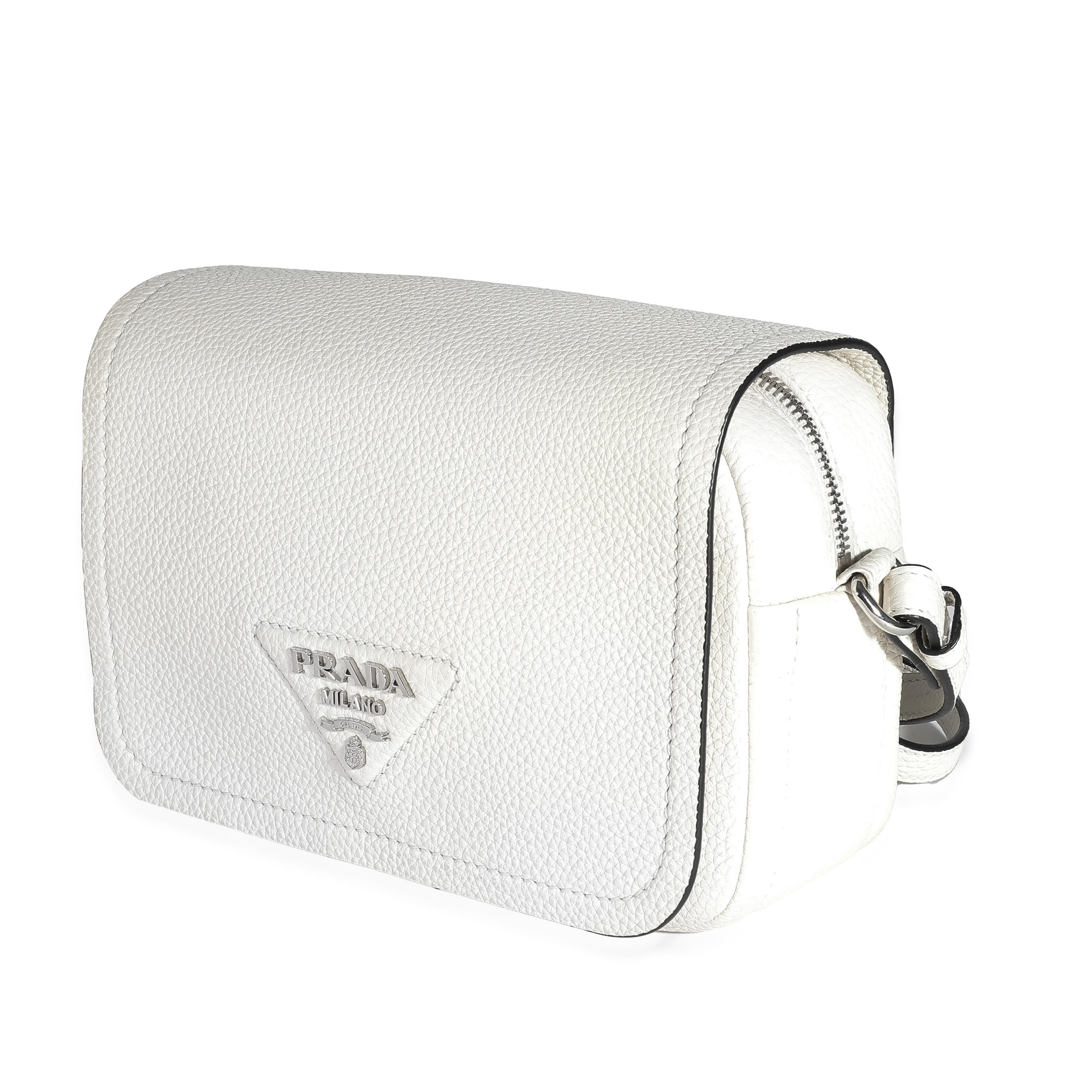 Prada White Vitello Daino Logo Crossbody Flap Bag In Excellent Condition In New York, NY