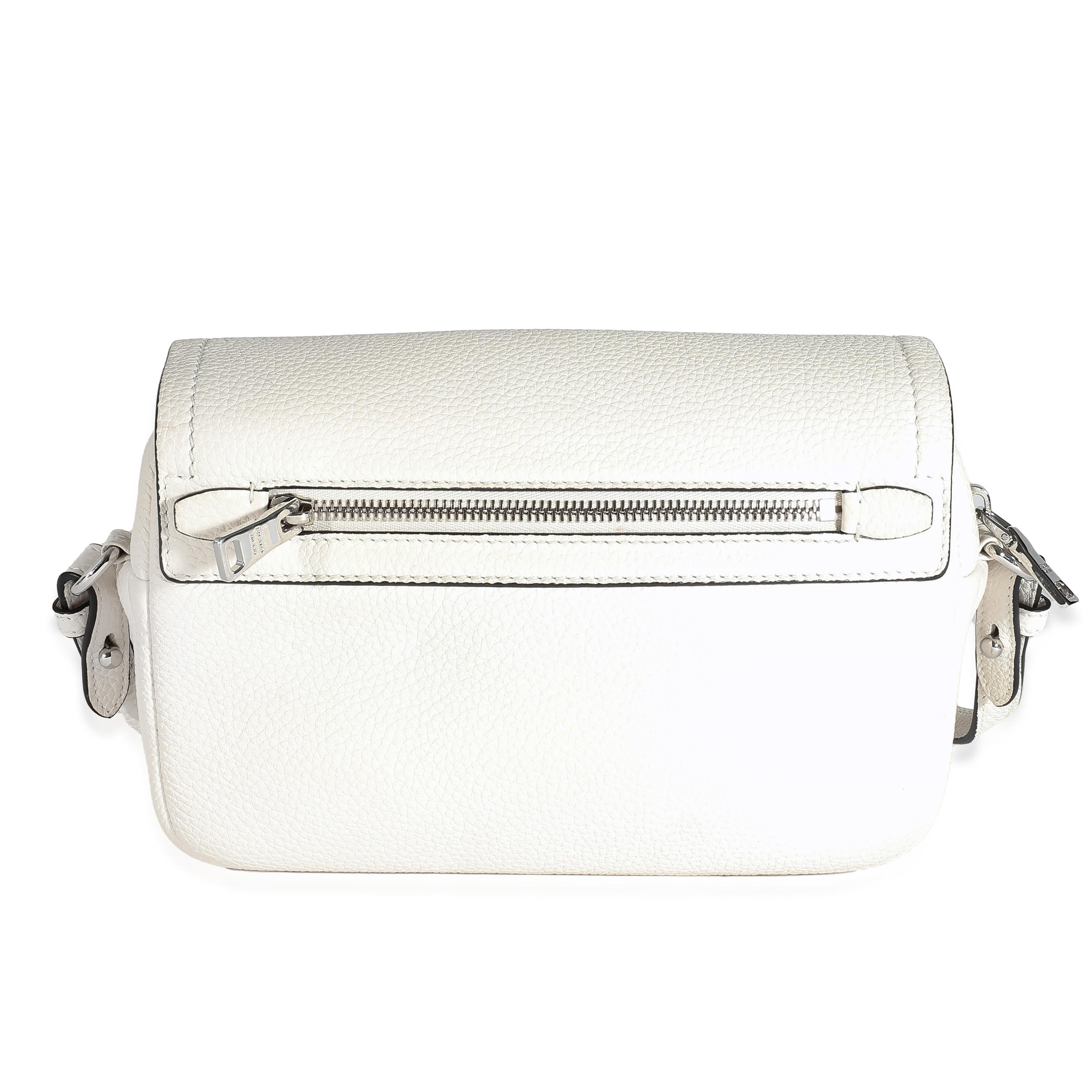 Prada White Vitello Daino Logo Crossbody Flap Bag 1