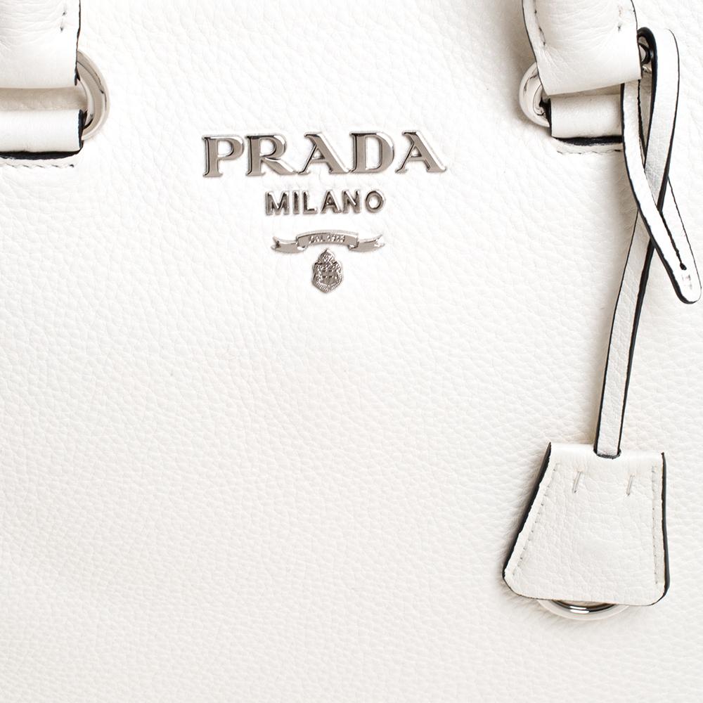 Prada White Vitello Phenix Leather Convertible Bag 5