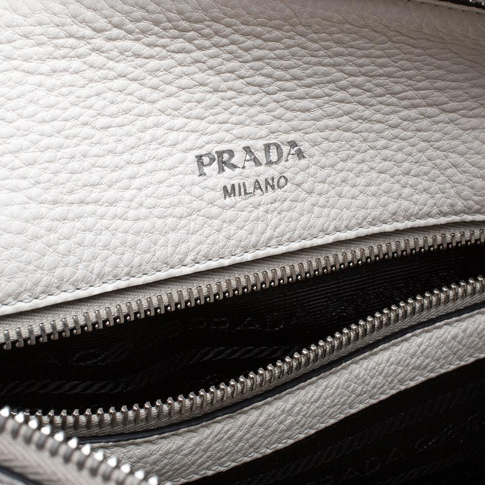 Prada White Vitello Phenix Leather Convertible Bag 3
