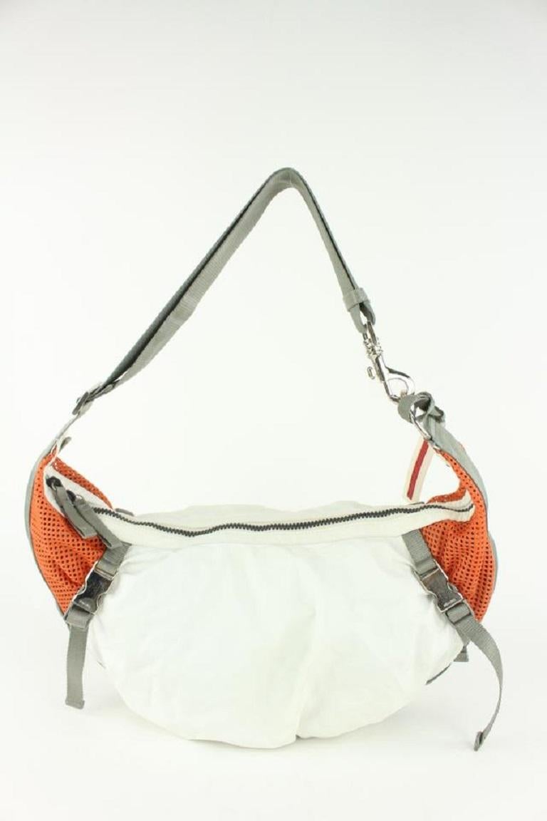 Prada White x Gray x Orange Tessuto Hobo Bag 108pr3 For Sale 2