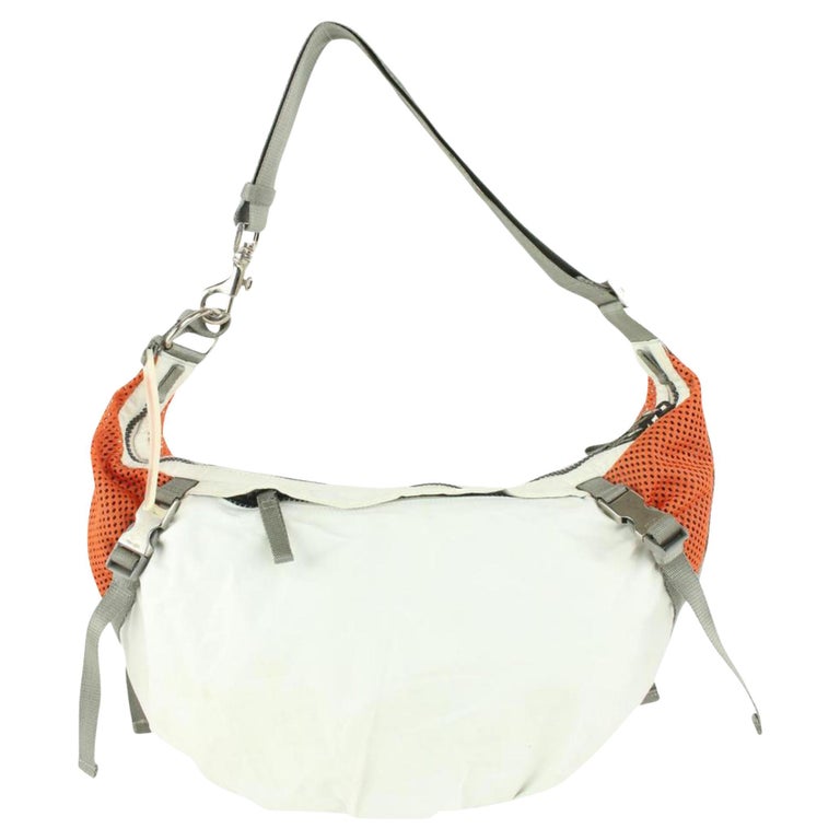 Prada White x Gray x Orange Tessuto Hobo Bag 108pr3 For Sale
