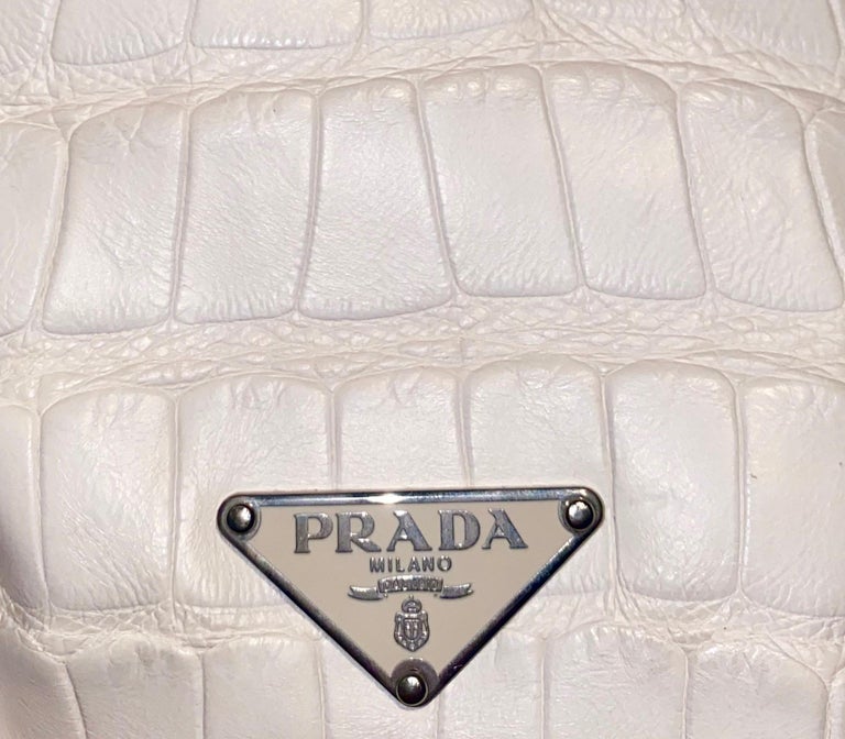 Prada White XL Size Exotic Alligator Crocodile Skin Bag Tote Hand Bag at  1stDibs | prada alligator bag, prada alligator purse, prada alligator  handbag