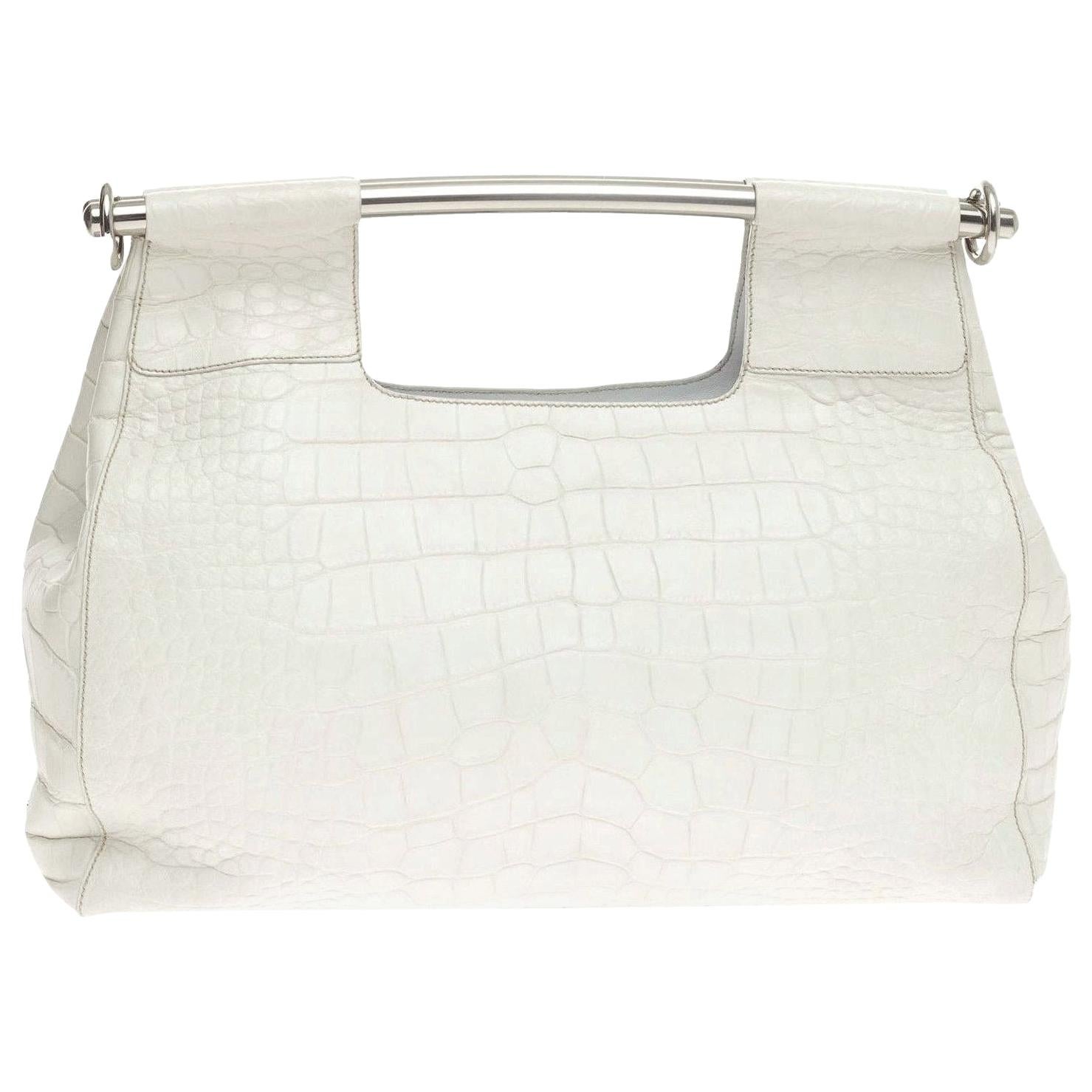 Prada White XL Size Exotic Alligator Crocodile Skin Bag Tote Hand Bag at  1stDibs | prada alligator bag, white alligator purse, prada alligator purse