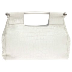 Prada White XL Size Exotic Alligator Crocodile Skin Bag Tote Hand Bag