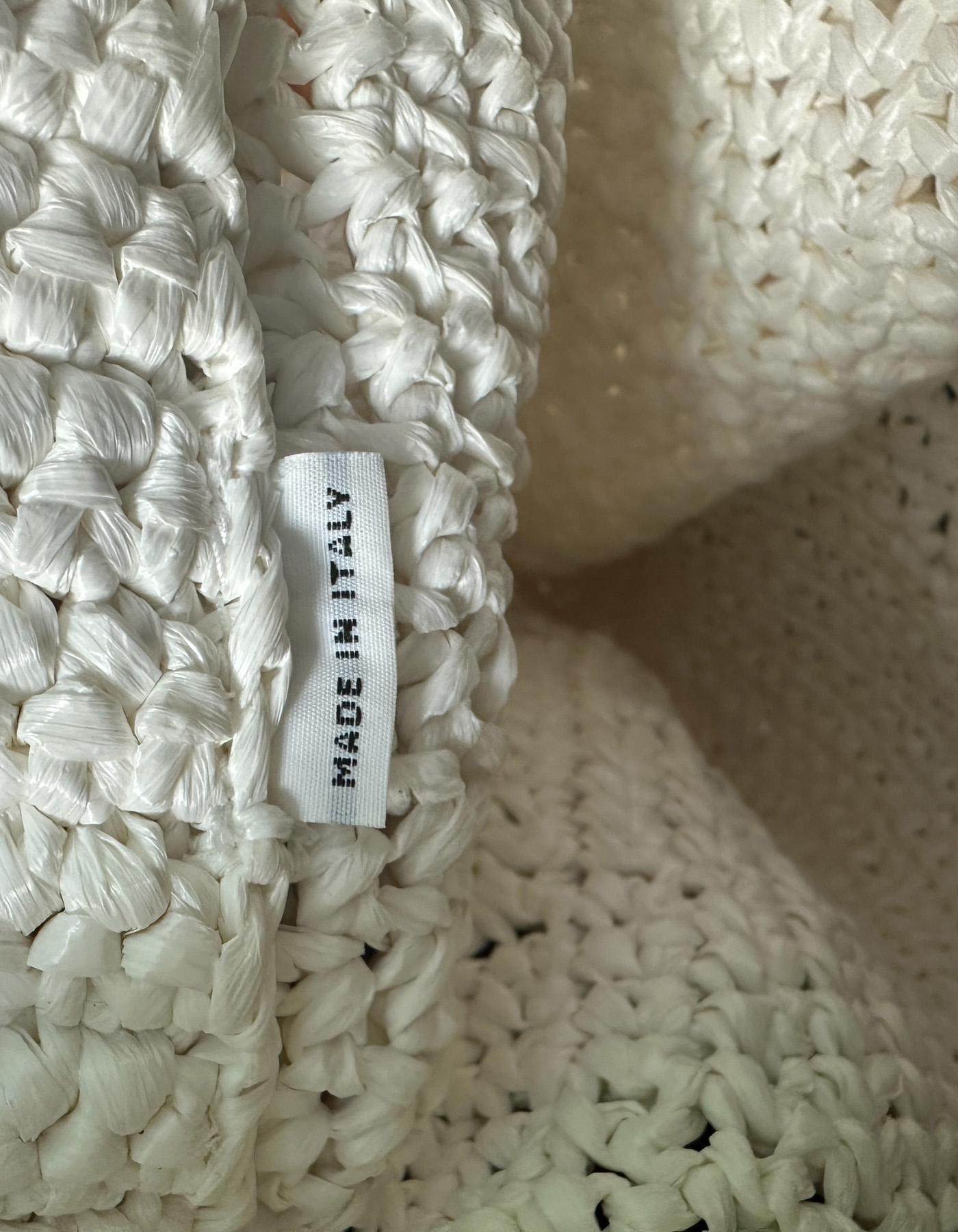 Prada White Yarn Raffia Effect Crochet Embroidered Small Logo Tote Bag For Sale 5