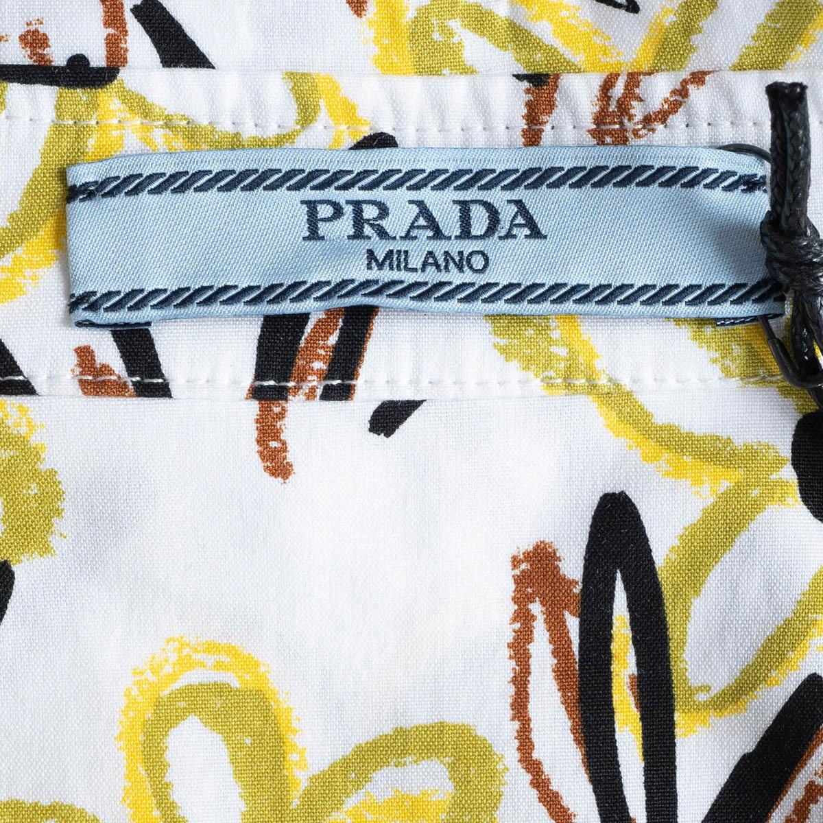 PRADA white & yellow cotton FLORAL SHIRT & SKIRT SET 42 M In Excellent Condition For Sale In Zürich, CH