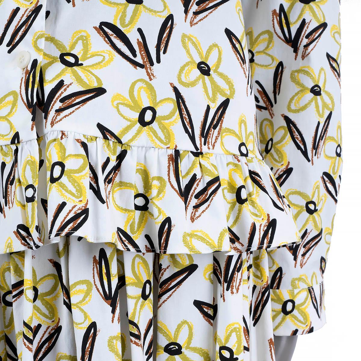 Women's PRADA white & yellow cotton FLORAL SHIRT & SKIRT SET 42 M For Sale