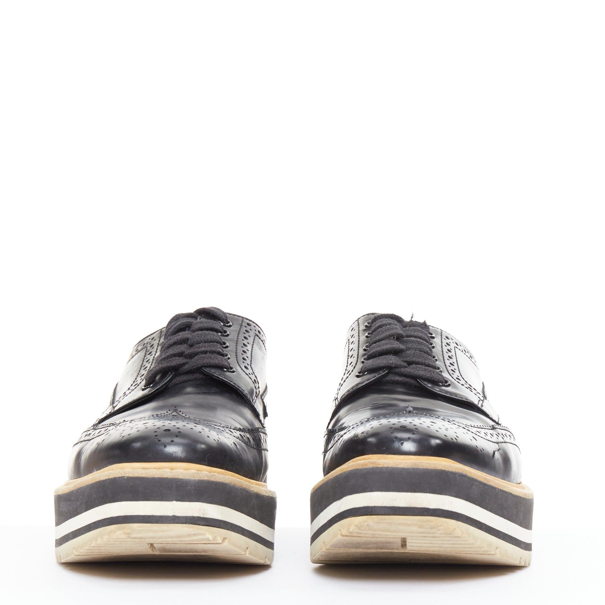 PRADA Wingtip black white beige platform brogue oxfords EU37.5 Bon état - En vente à Hong Kong, NT