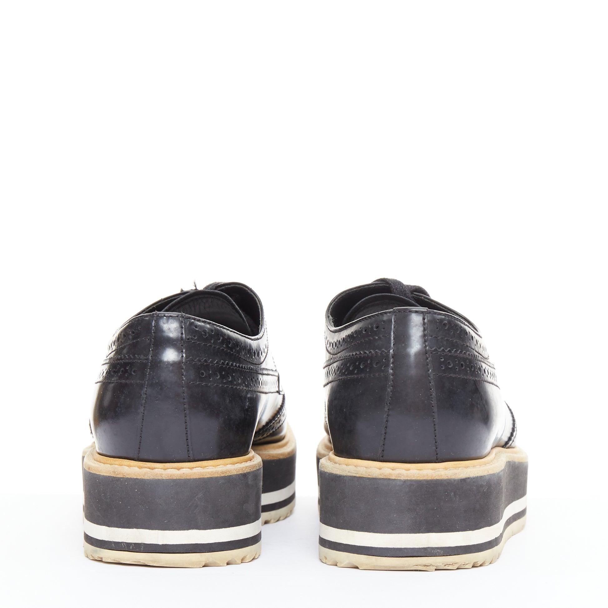PRADA Wingtip black white beige platform brogue oxfords EU37.5 Pour femmes en vente