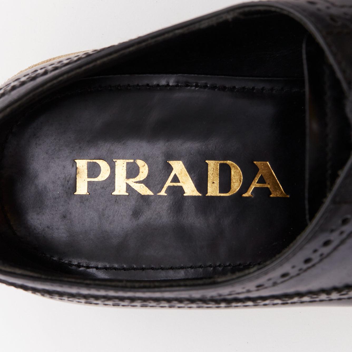 PRADA Wingtip black white beige platform brogue oxfords EU37.5 en vente 1