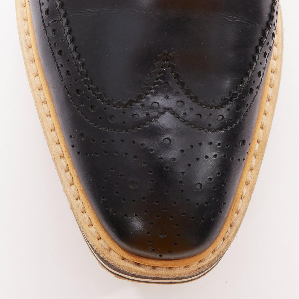 PRADA Wingtip black white beige platform brogue oxfords EU37.5 en vente 2