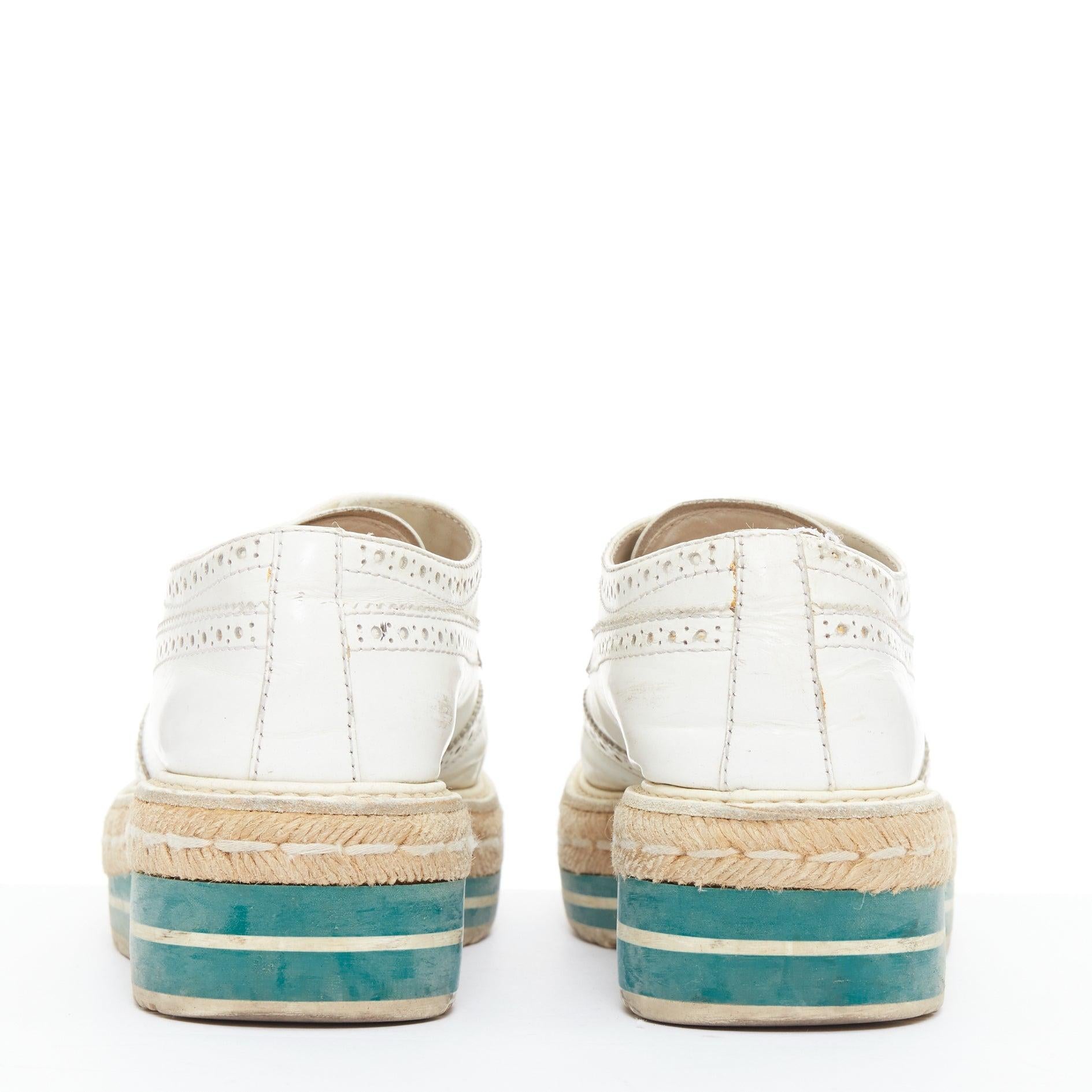 PRADA Wingtip espadrille en cuir blanc vert brodequins compensés EU35.5 Pour femmes en vente