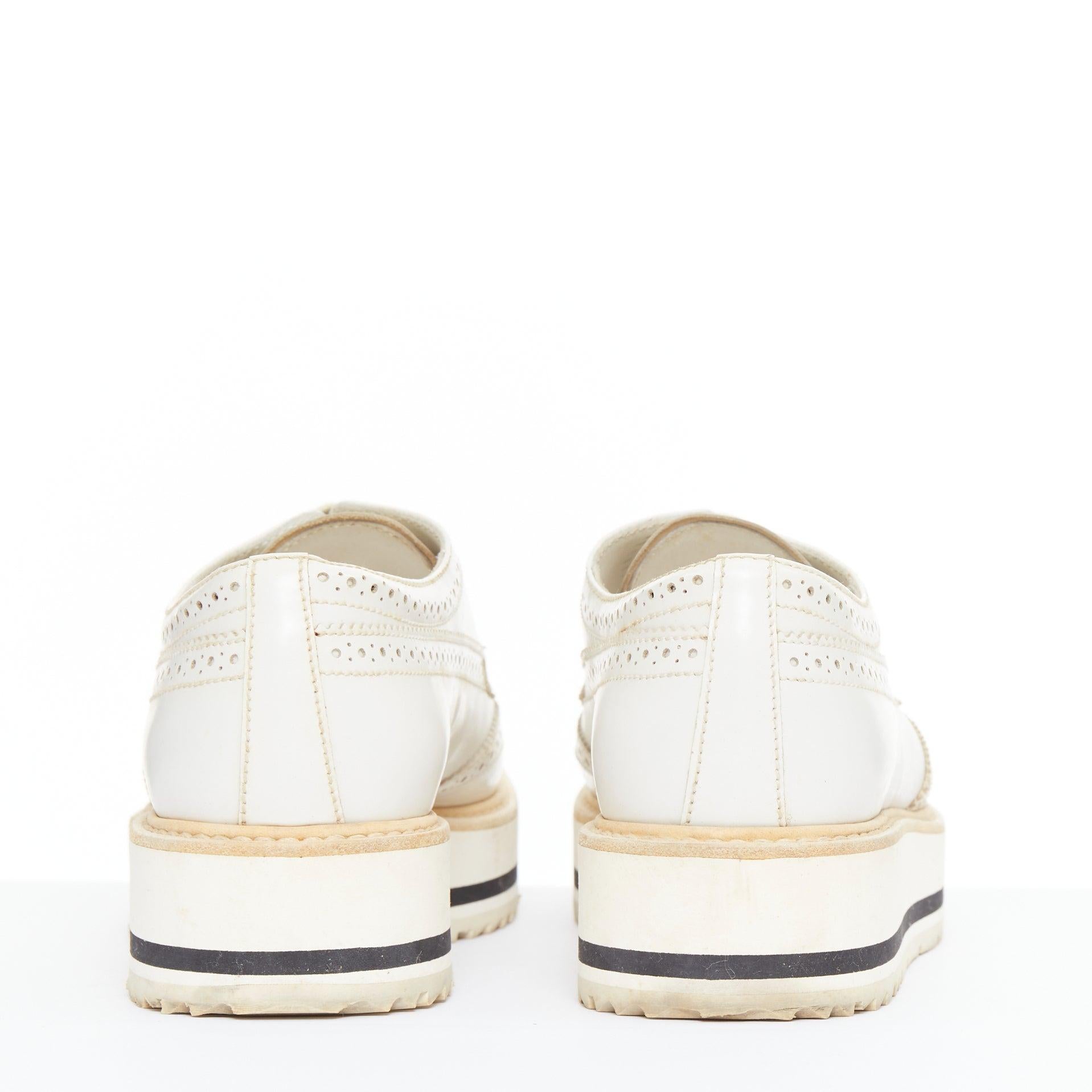 PRADA Wingtip white leather black beige platform brogue oxfords EU38 Pour femmes en vente