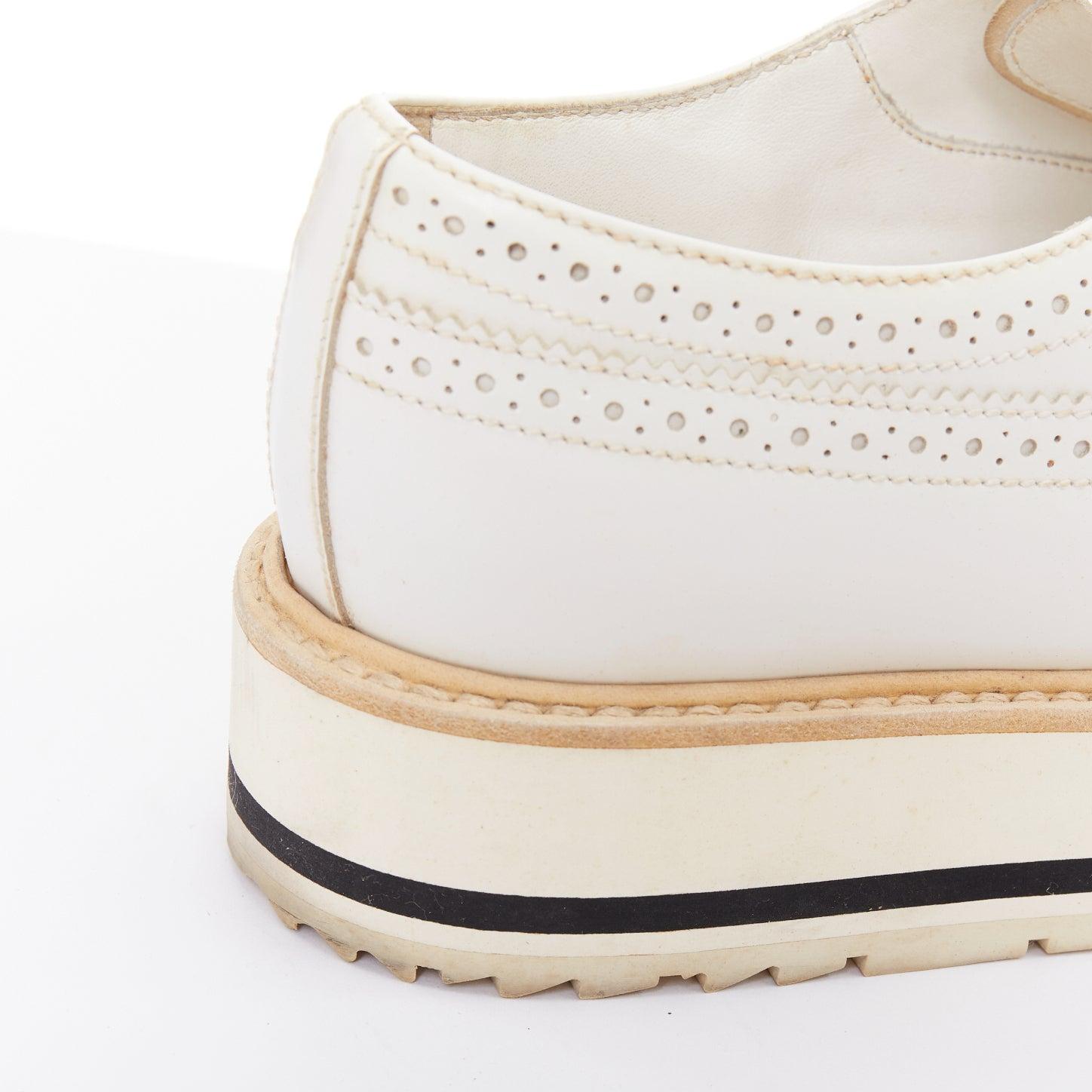 PRADA Wingtip white leather black beige platform brogue oxfords EU38 en vente 4