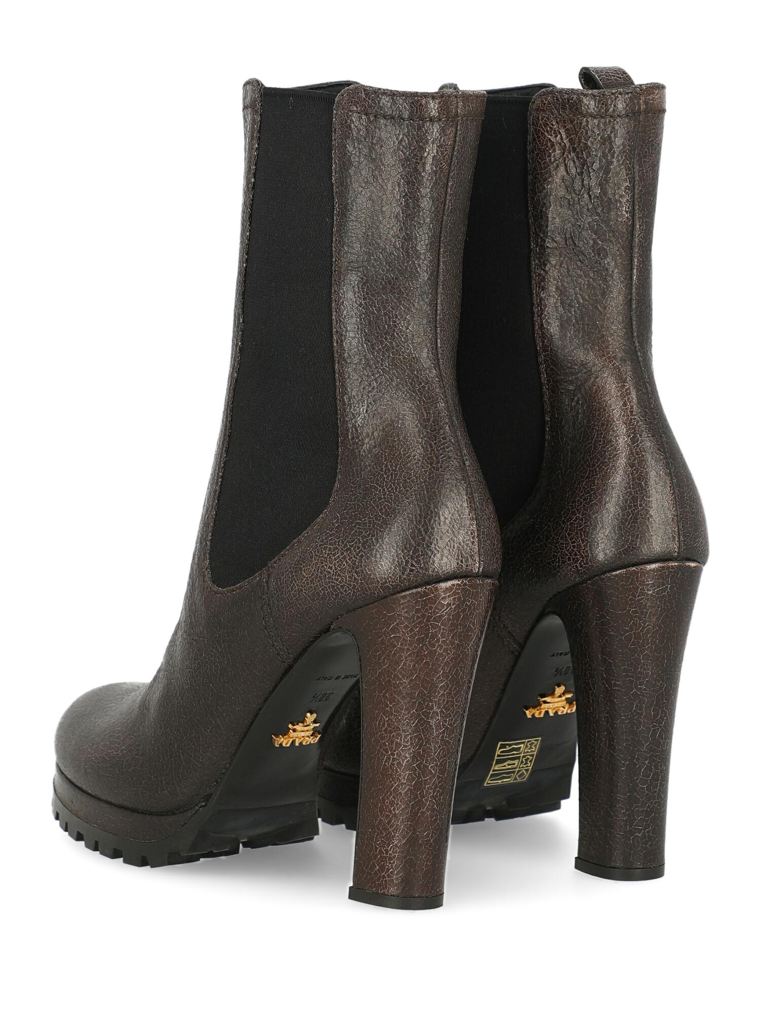 Black Prada Woman Ankle boots Brown Leather IT 38.5 For Sale