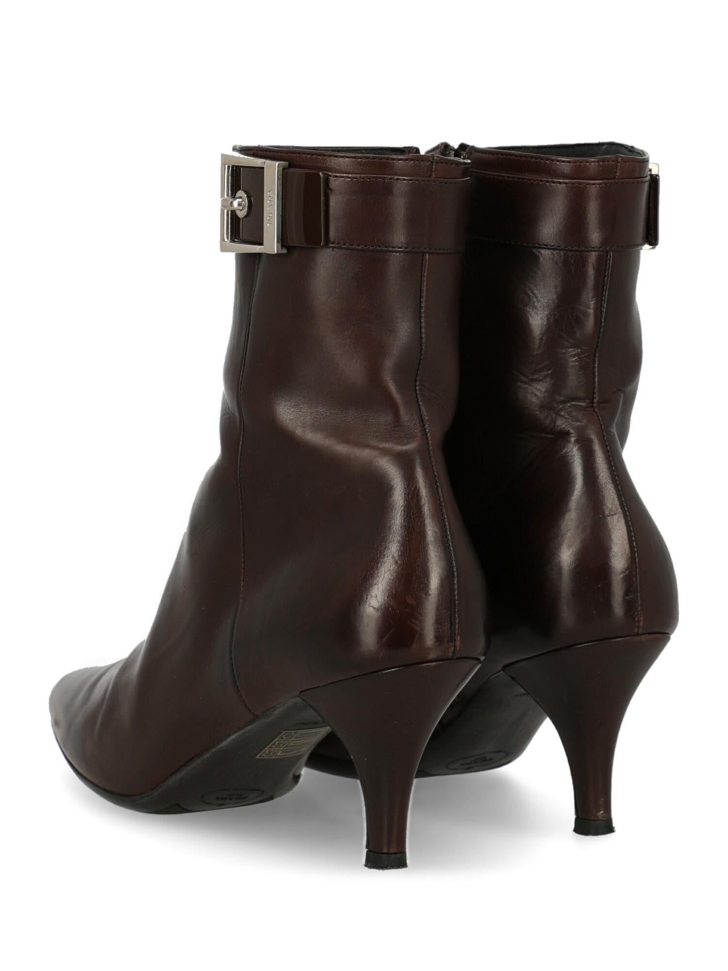 Black Prada Woman Ankle boots Brown Leather IT 40 For Sale