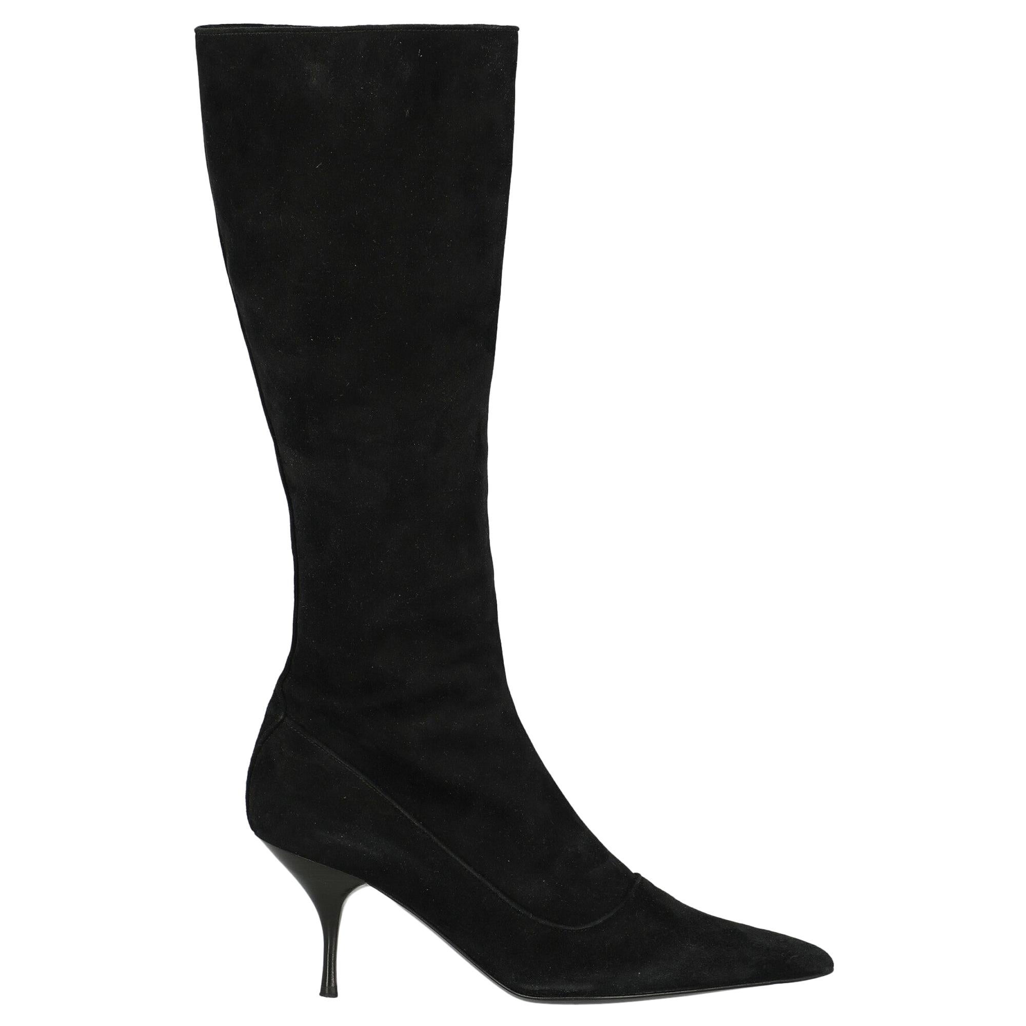 Prada Woman Boots Black Leather IT 38.5 For Sale