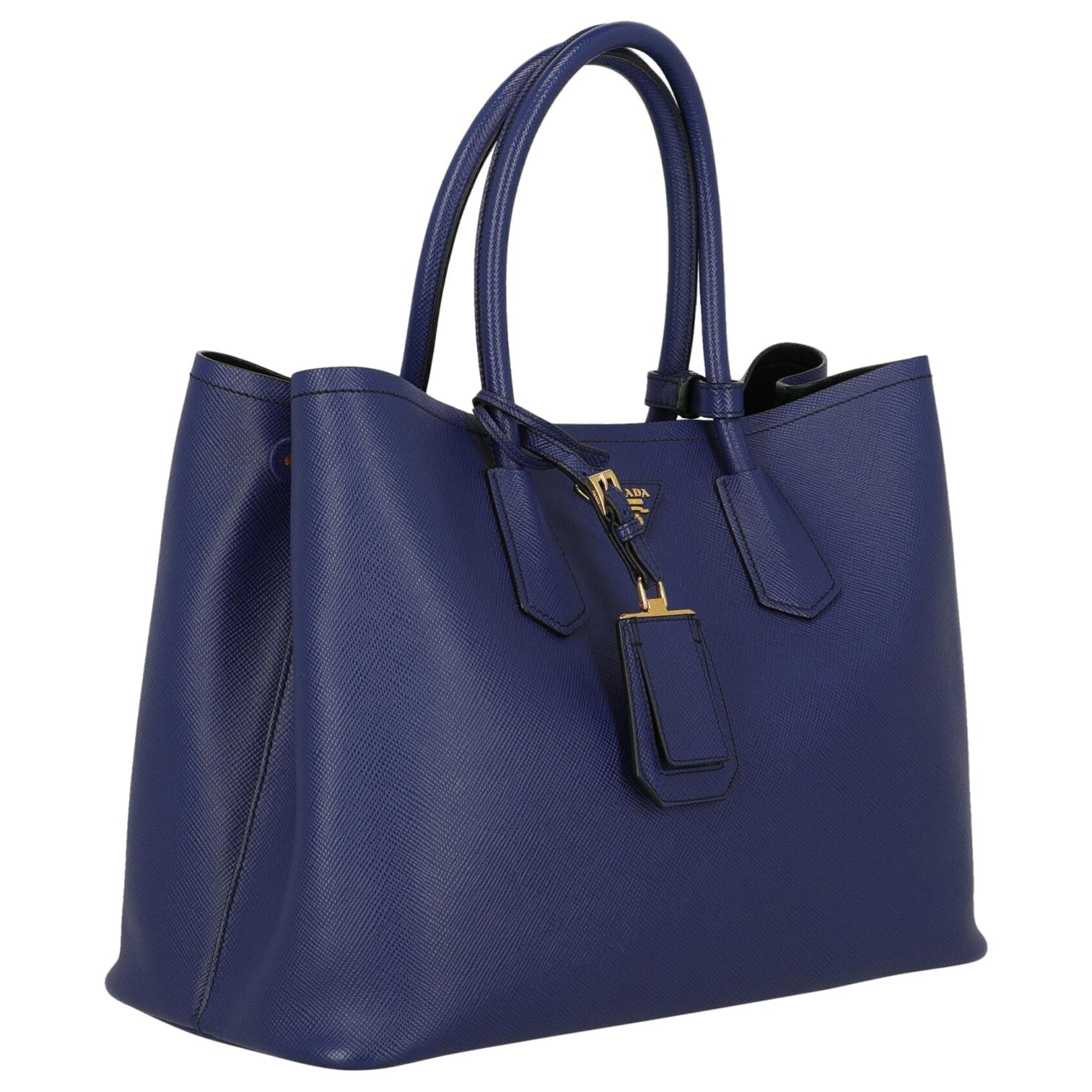 Prada Woman Handbag Double Navy Leather For Sale