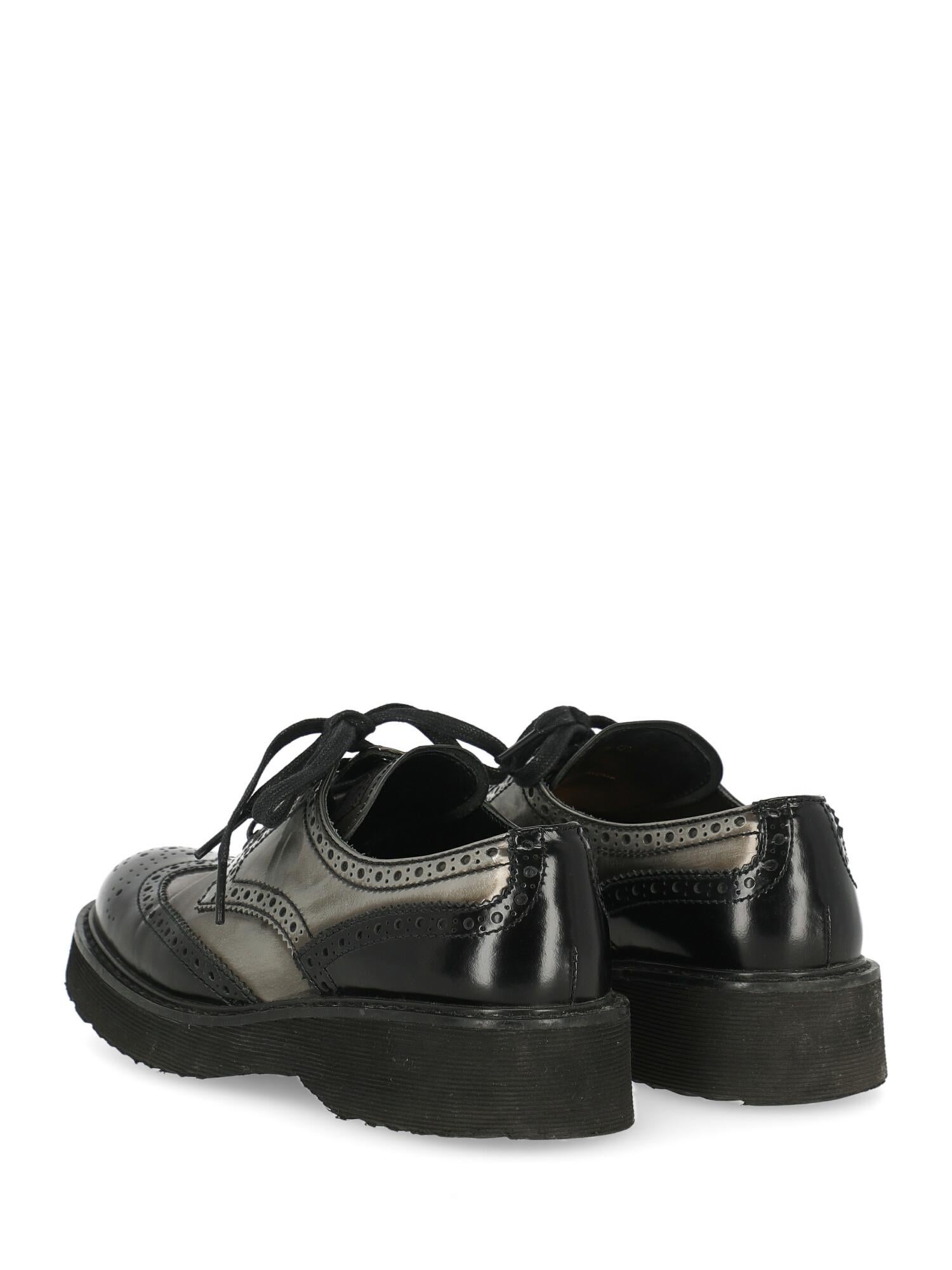 Black Prada Woman Lace-up Anthracite Leather IT 37 For Sale