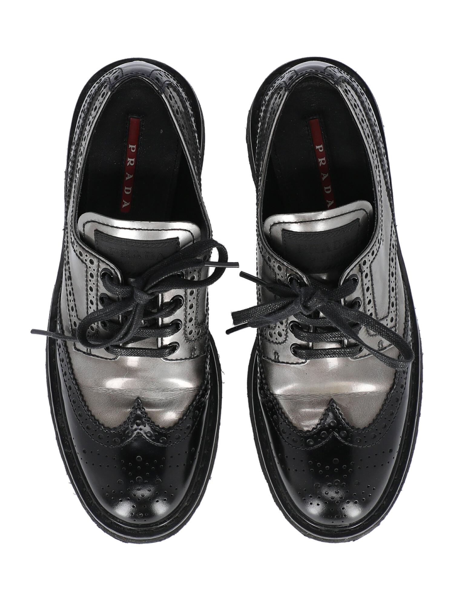 Prada Woman Lace-up Anthracite Leather IT 37 For Sale 1
