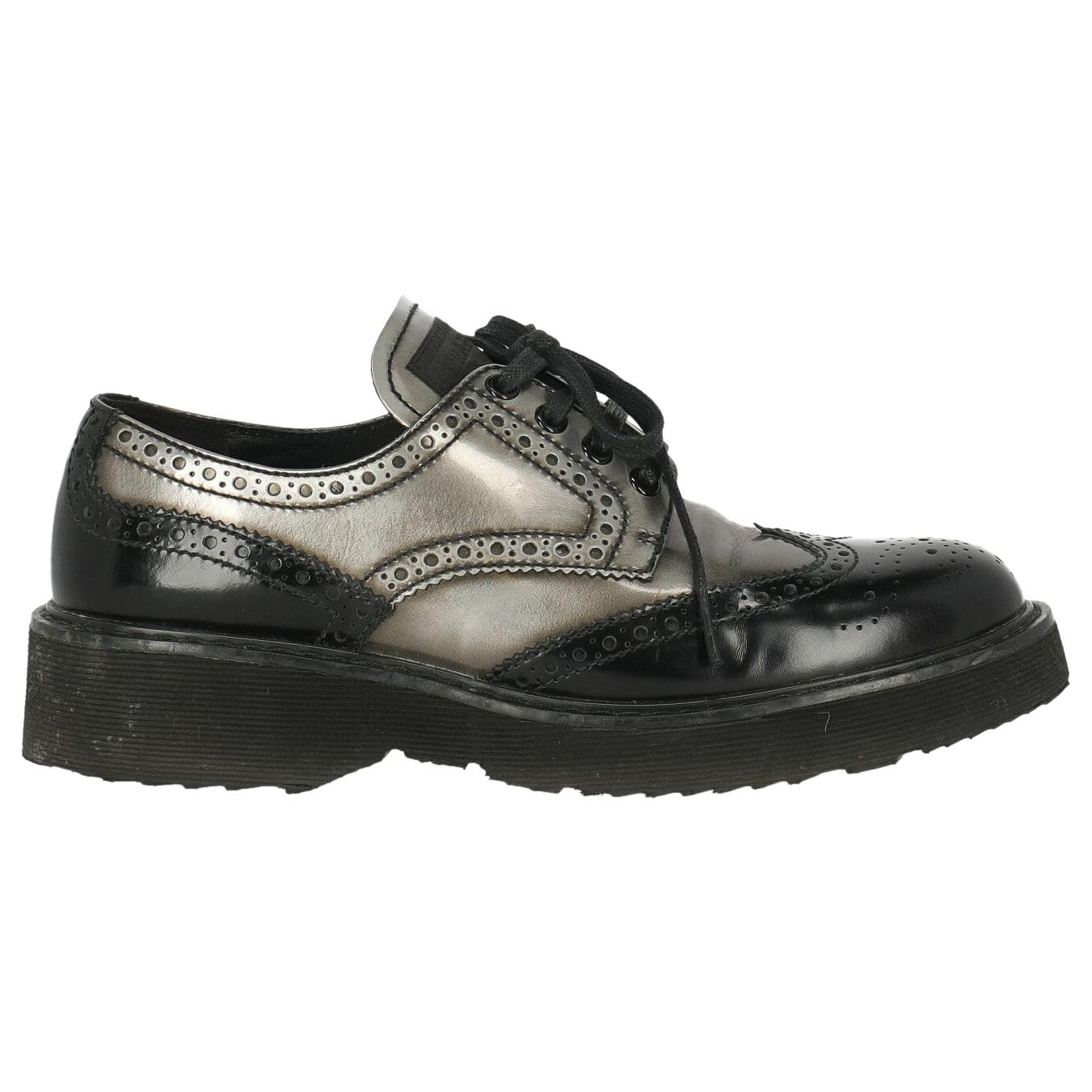 Prada Woman Lace-up Anthracite Leather IT 37 For Sale