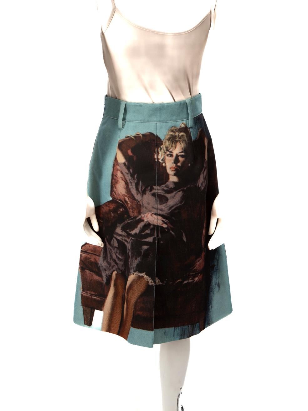 Black Prada Woman Print Wool Midi Skirt Size XS