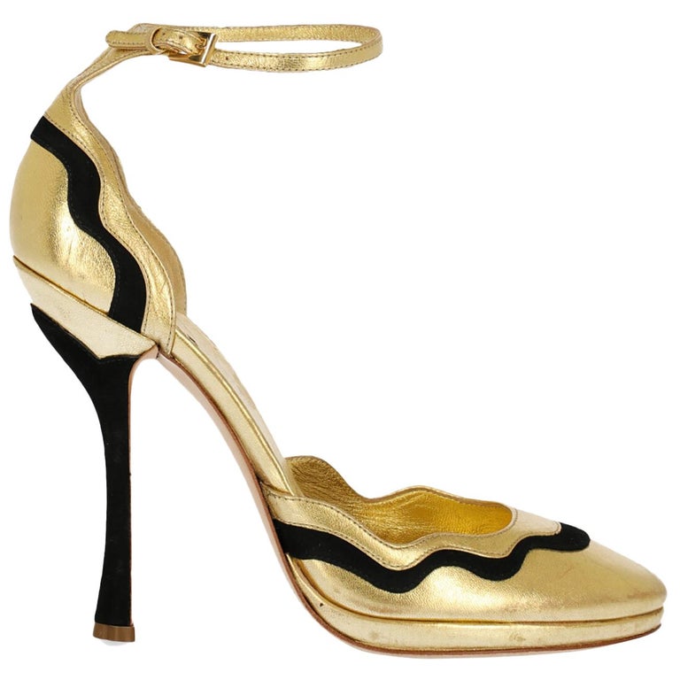 Prada Woman Shoes Pumps Black/Gold Leather EU 39 For Sale at 1stDibs