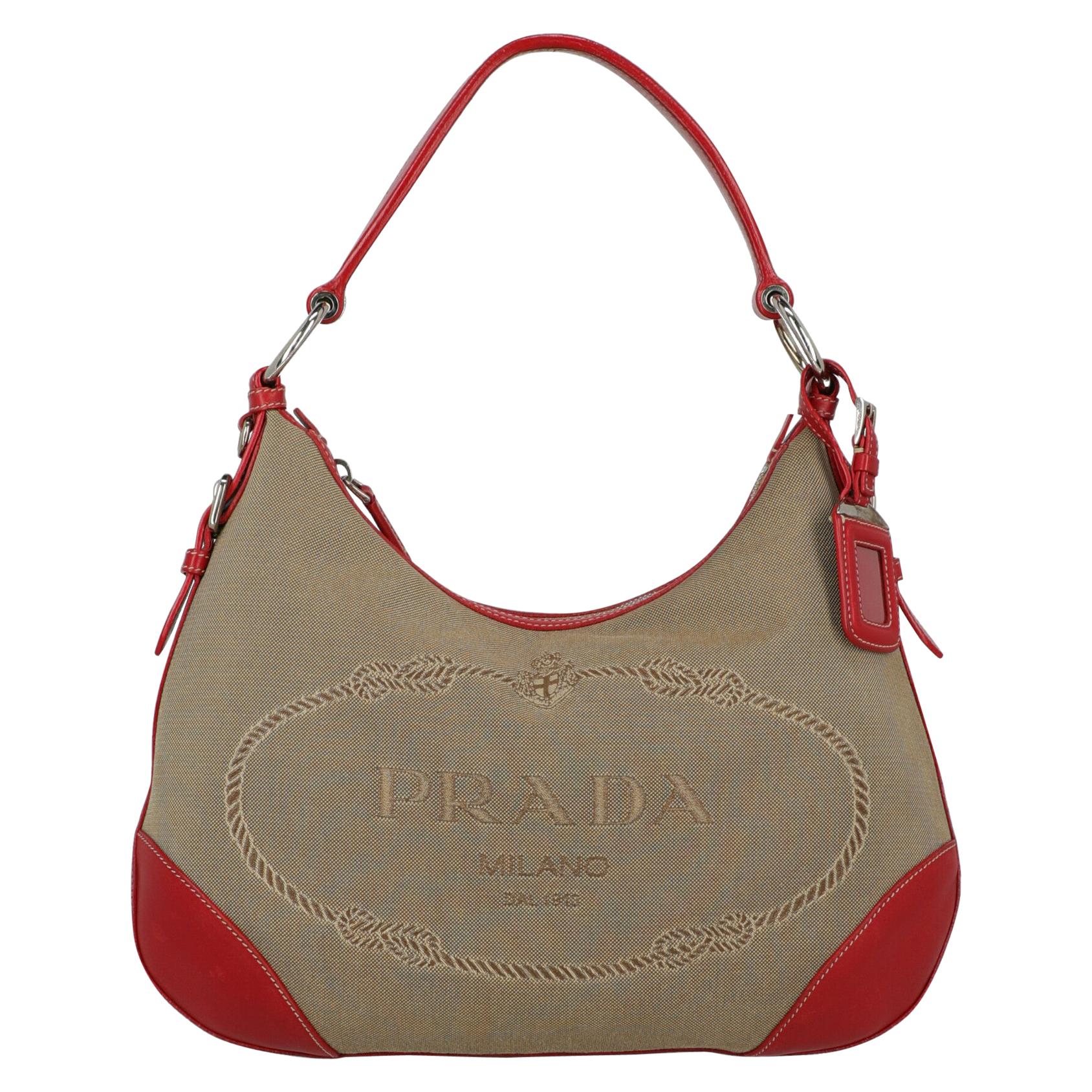 Prada Woman Shoulder bag  Beige Cotton