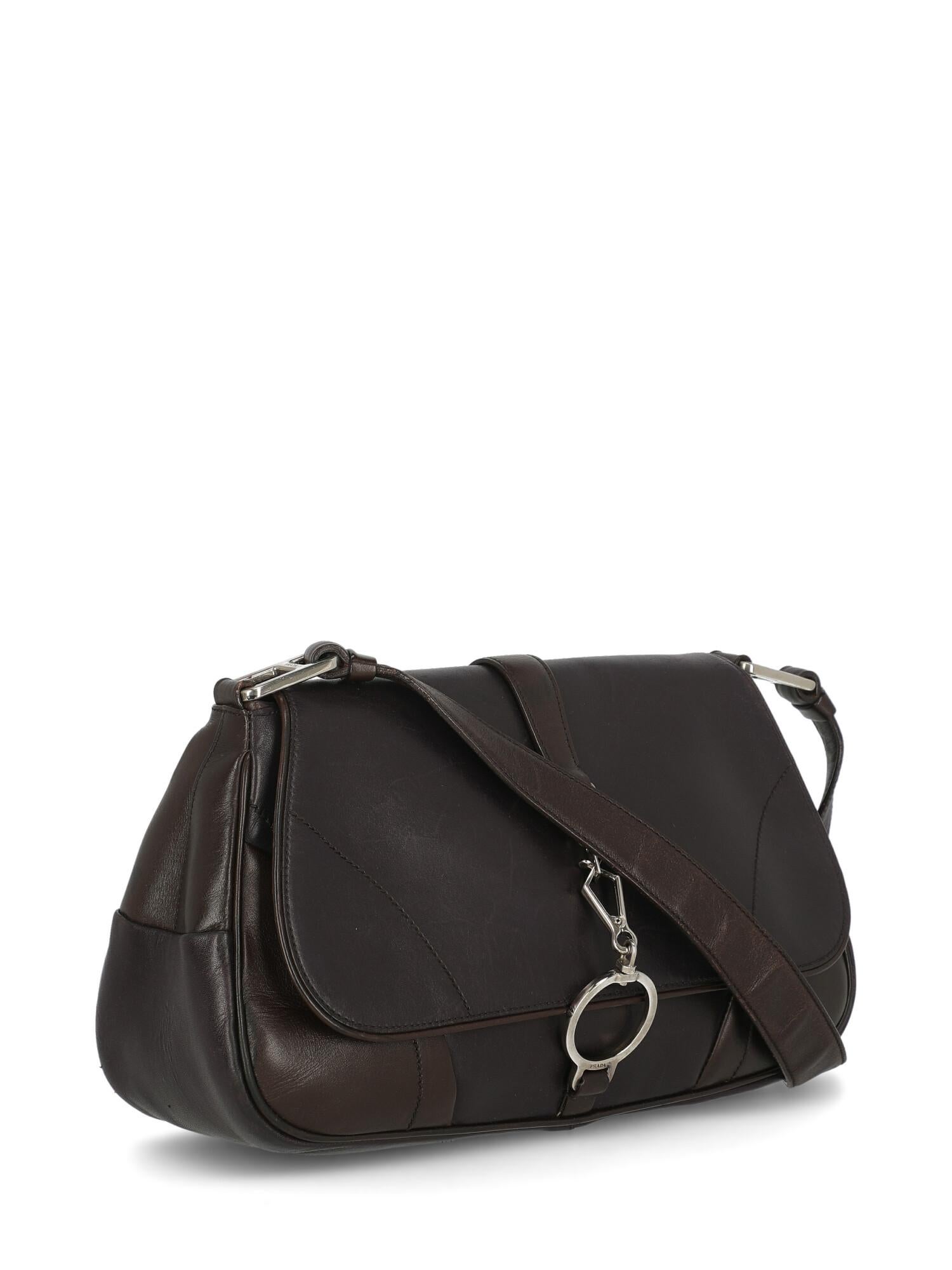 Black Prada Woman Shoulder bag Brown Leather For Sale