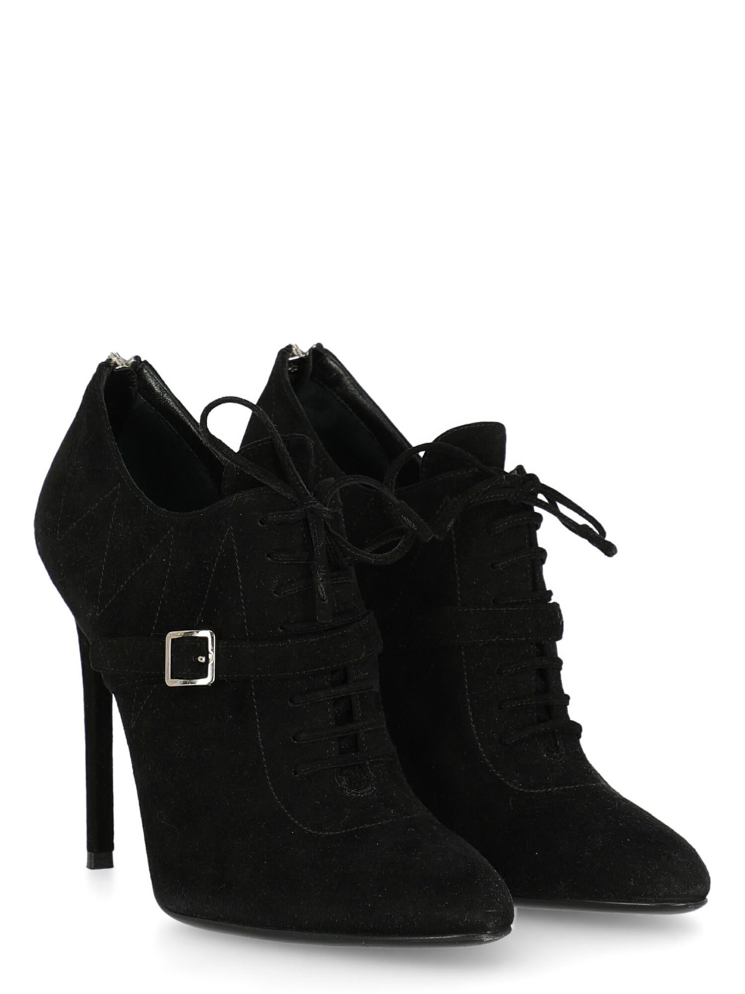 Shoe, leather, solid color, suede, back zipper fastening, silver-tone hardware, pointed toe, branded insole, stiletto heel, high heel, decorative buckle.

Includes:
- Dust bag

Product Condition: Very Good
Heel: slightly visible marks. Sole: visible