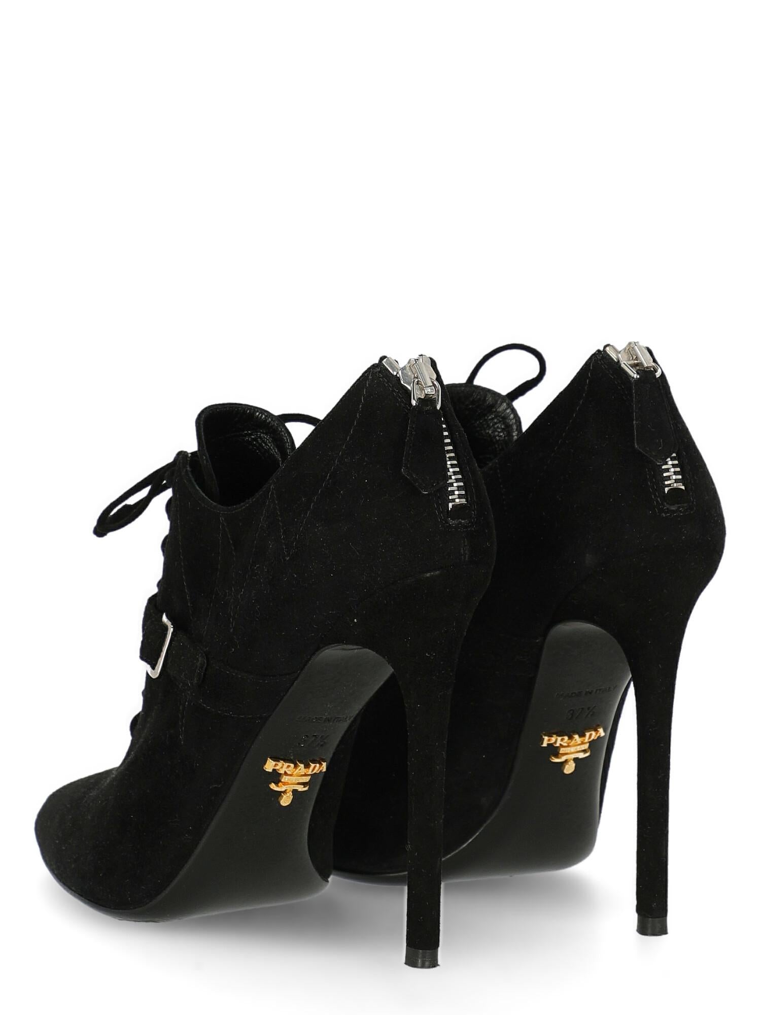 Prada  Women   Ankle boots  Black Leather EU 37.5 In Good Condition For Sale In Milan, IT