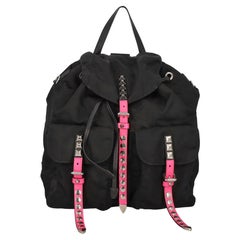 Prada Women Backpacks Black, Pink Synthetic Fibers 