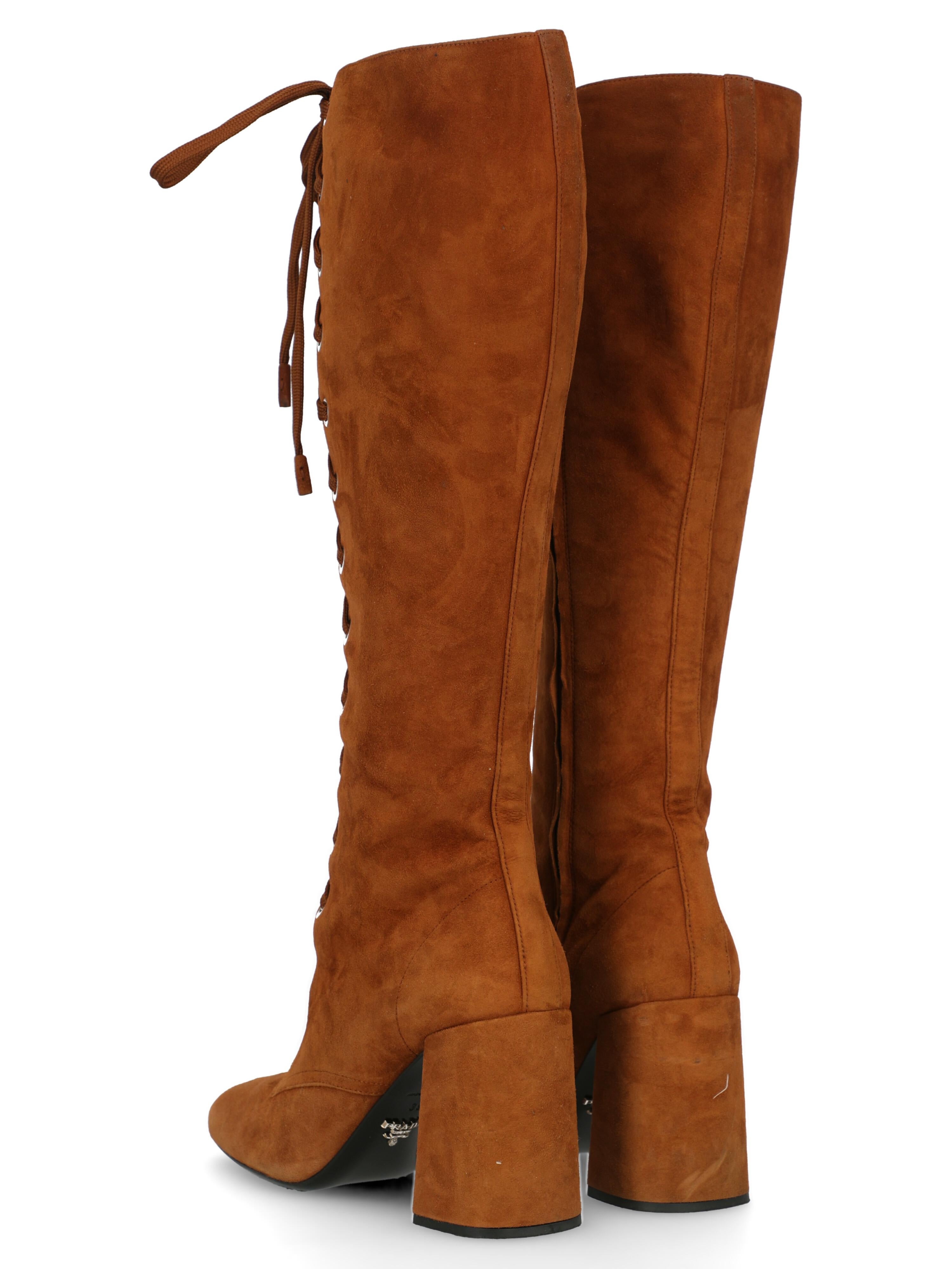 Brown Prada Women  Boots Camel Color Leather IT 39 For Sale