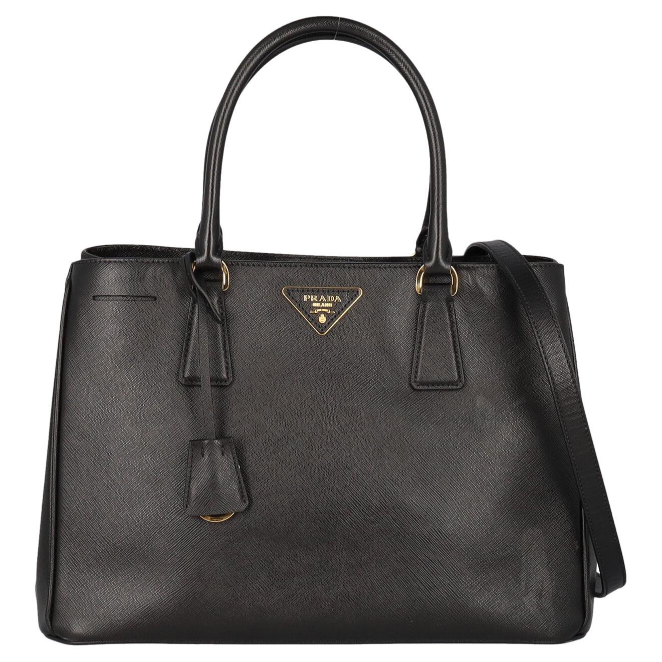 Prada Women Handbags Double Black Leather  For Sale