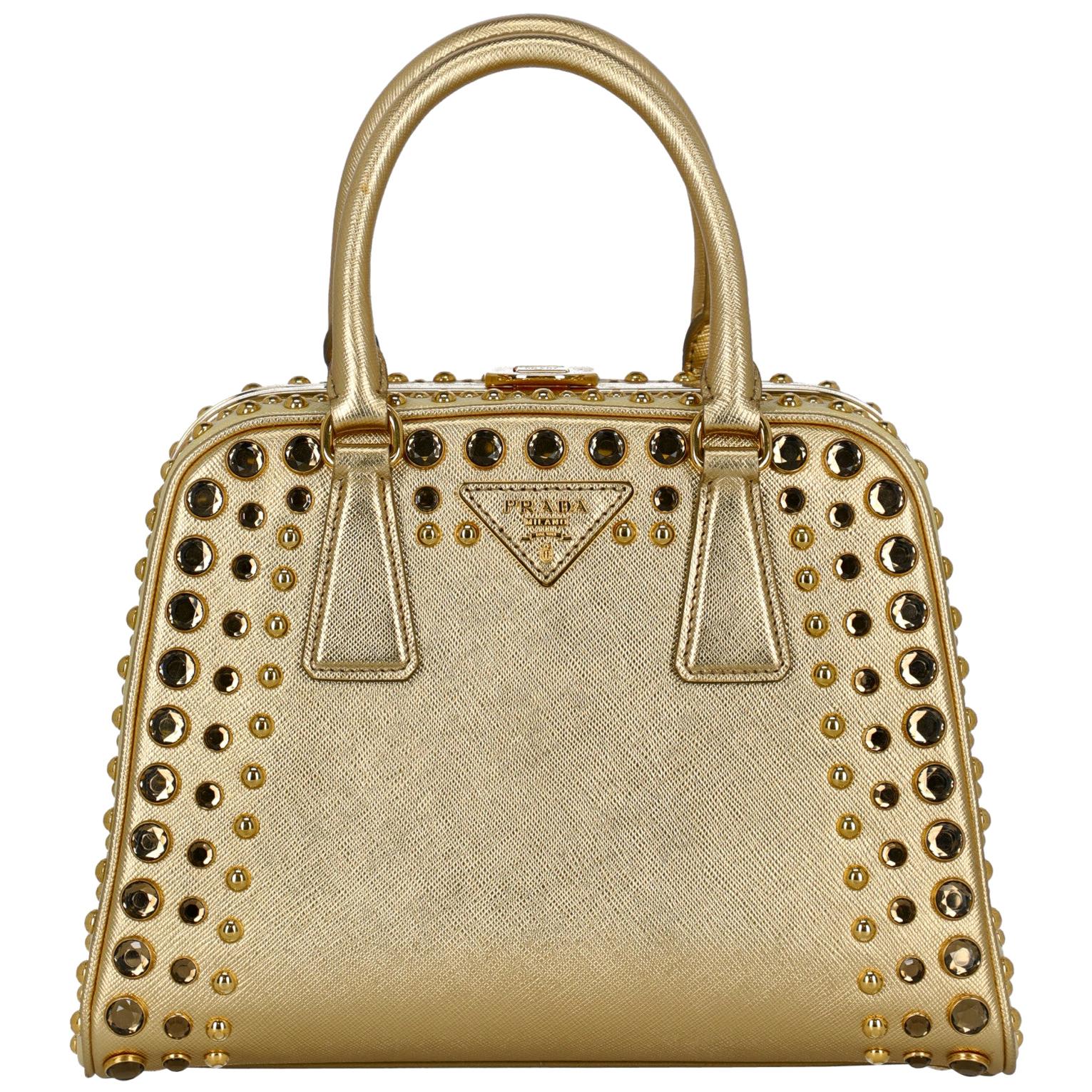 Prada  Women   Handbags  Ecru, Gold Leather  For Sale