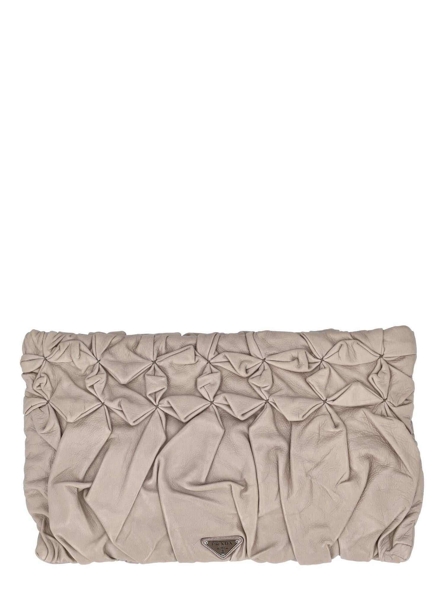 Brown Prada Women Handbags Grey Leather  For Sale