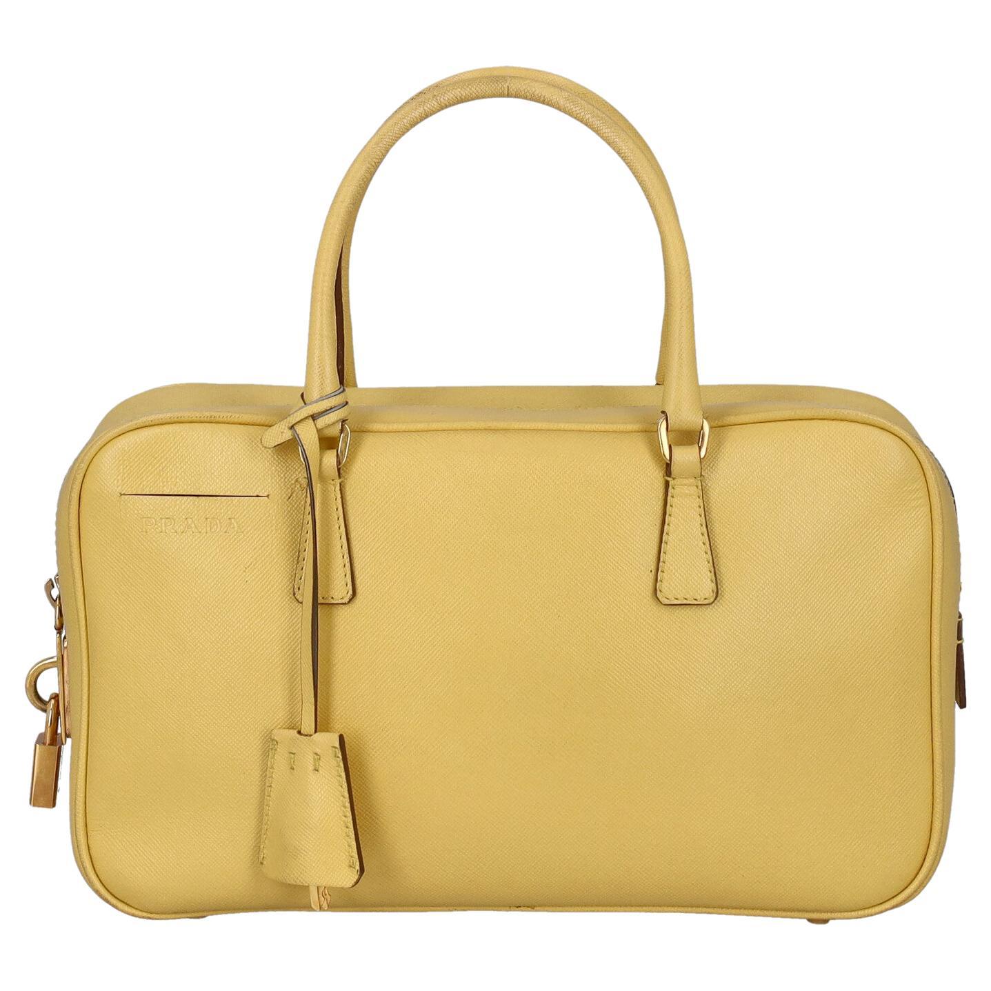 Prada Women Handbags Yellow Leather For 