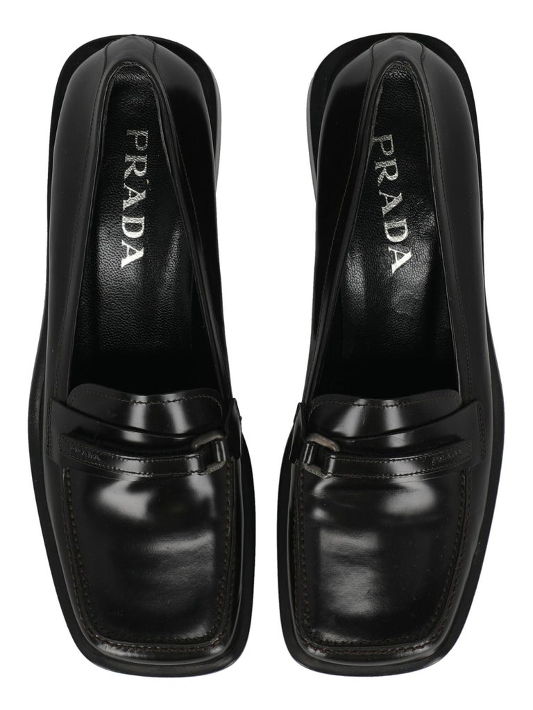 Prada Women Loafers Black Leather EU 38.5 at 1stDibs