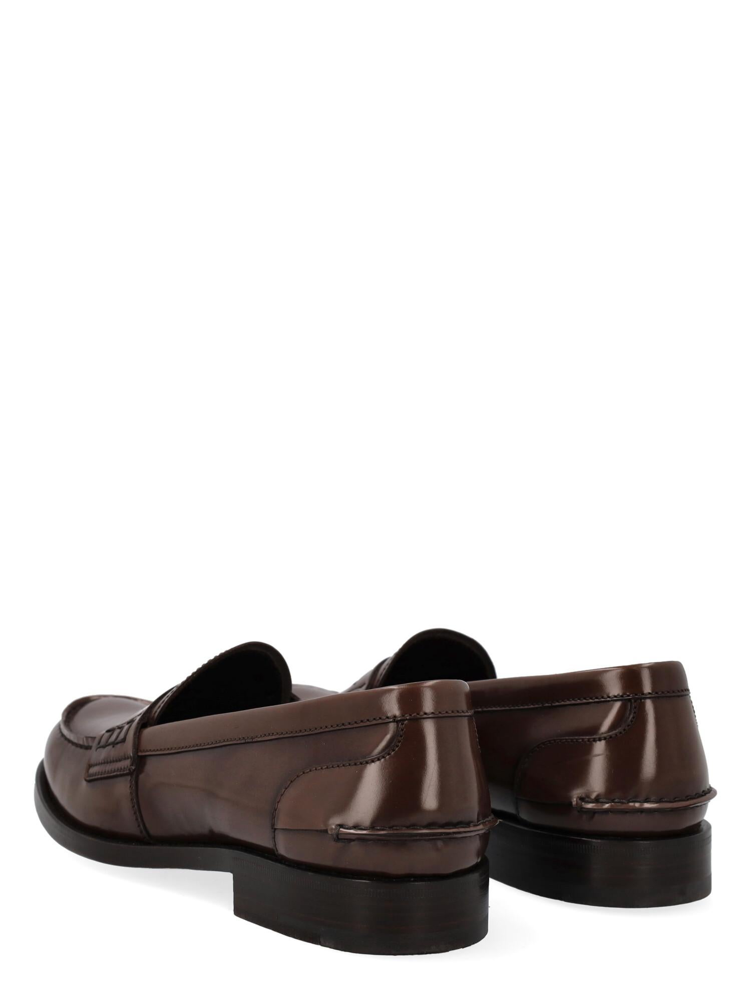 Black Prada Women Loafers Brown Leather EU 38.5 For Sale