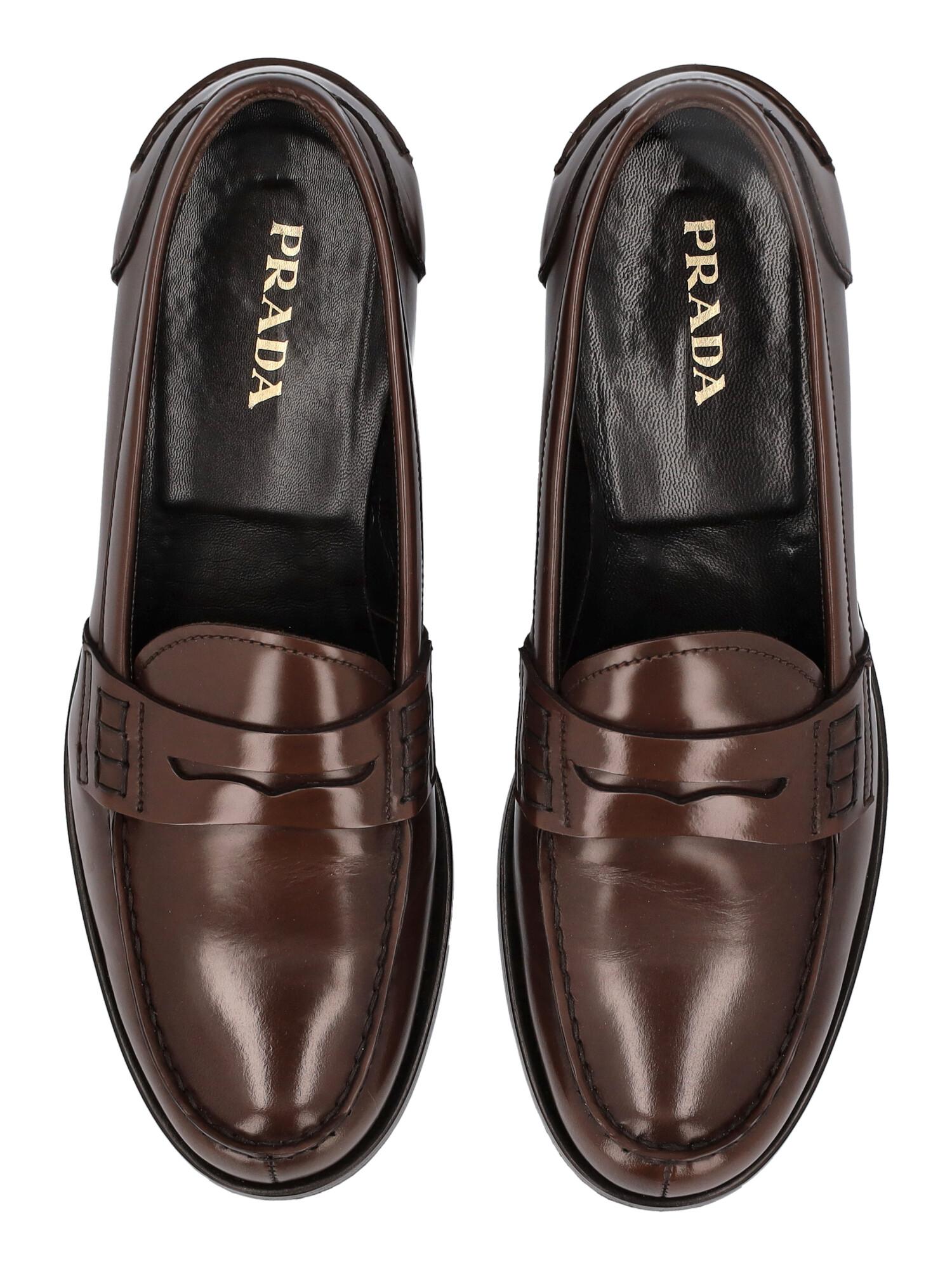 Women's Prada Women Loafers Brown Leather EU 38.5 For Sale