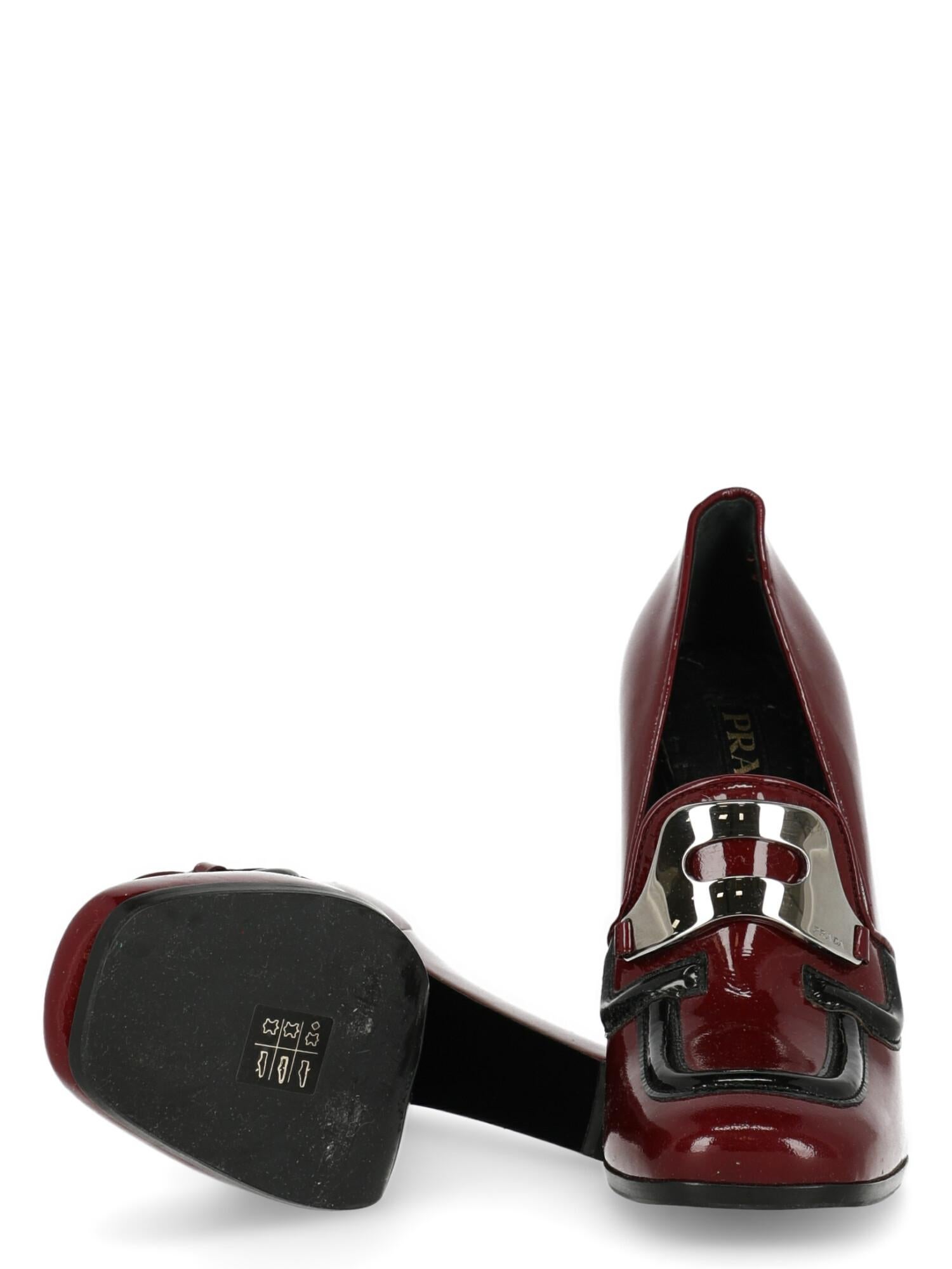 Prada  Women   Pumps  Black, Burgundy Leather EU 38.5 In Good Condition For Sale In Milan, IT
