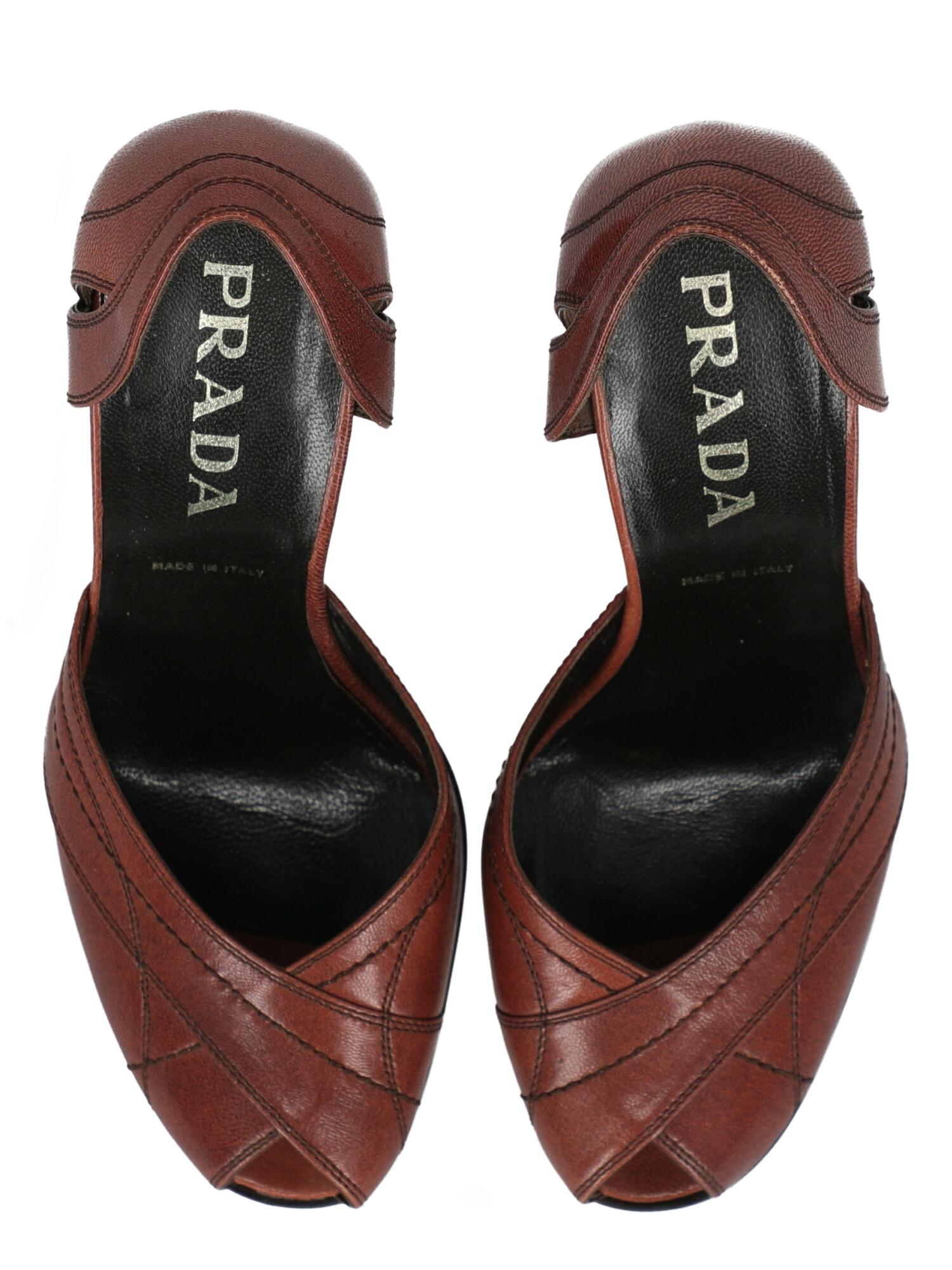 Prada  Women Pumps  Brown Leather EU 38.5 For Sale 1