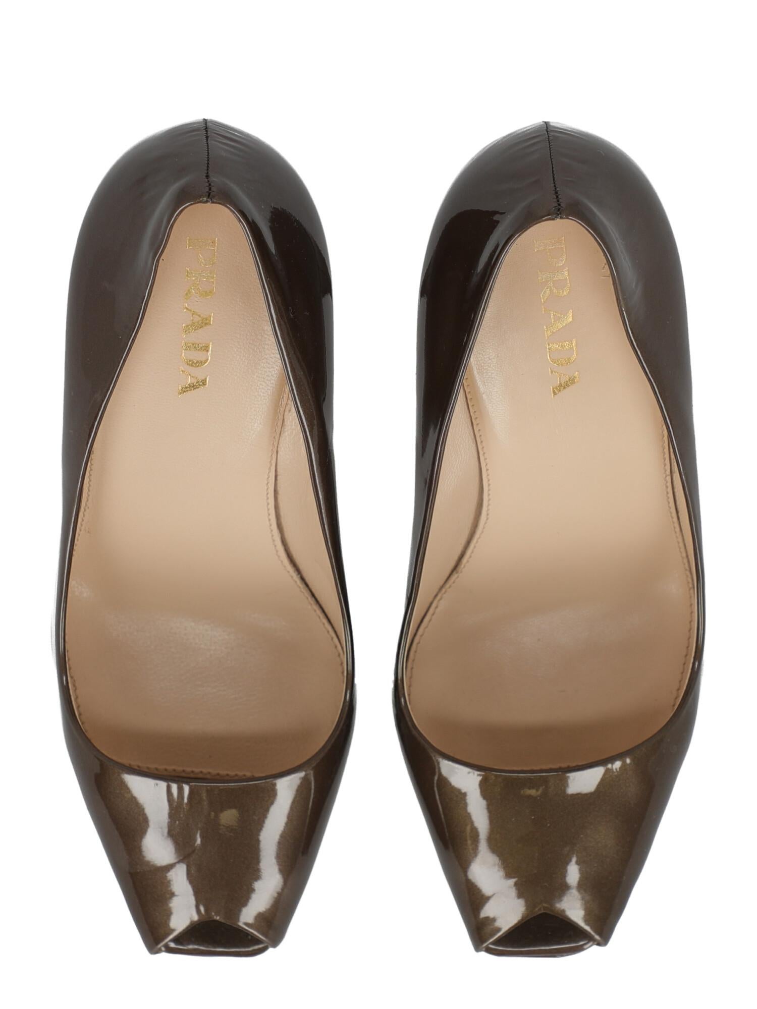 Prada Women  Pumps Brown Leather IT 37.5 For Sale 1