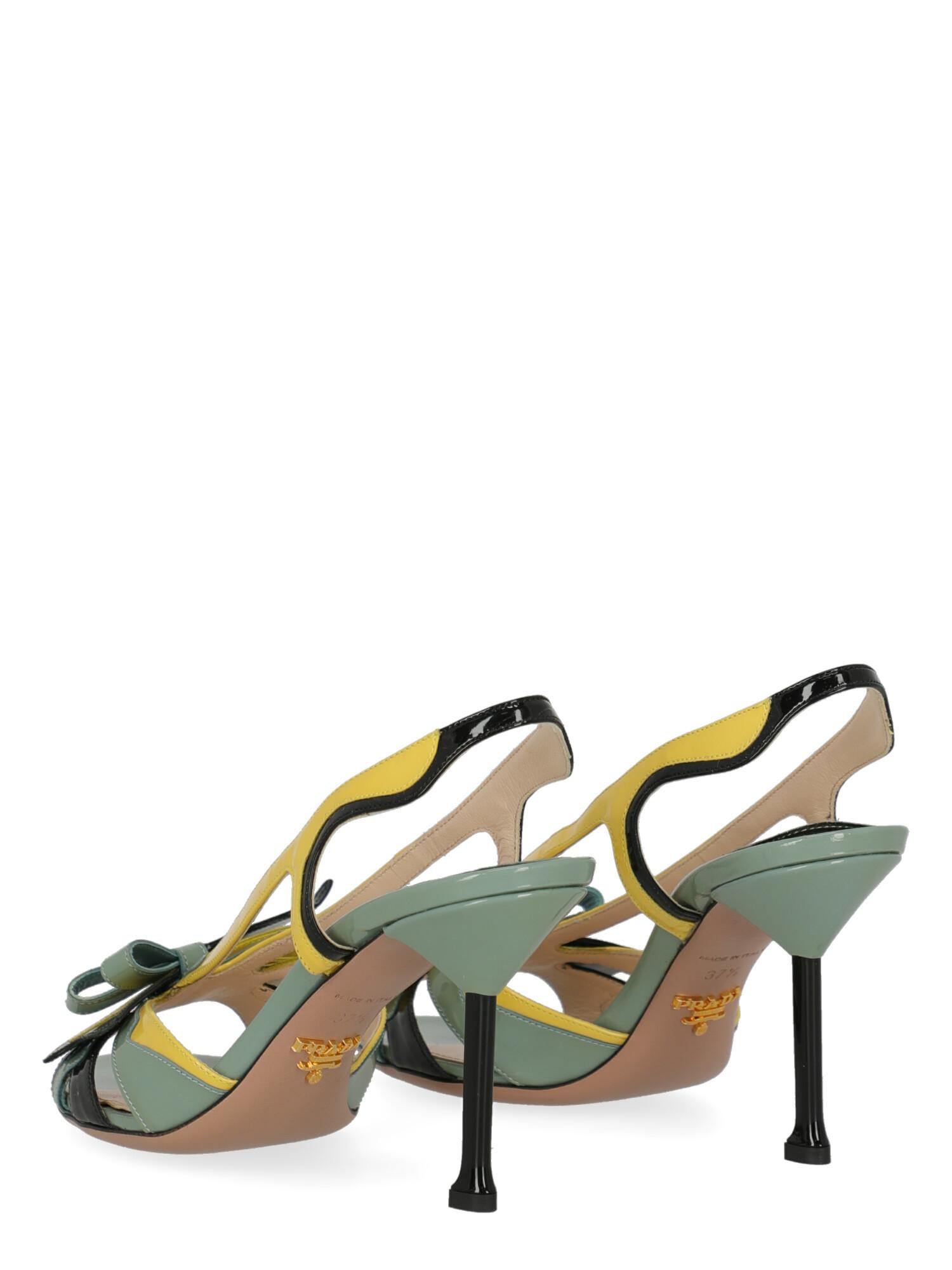 Prada Women Sandals Black, Green, Yellow Leather EU 37.5 In Good Condition For Sale In Milan, IT